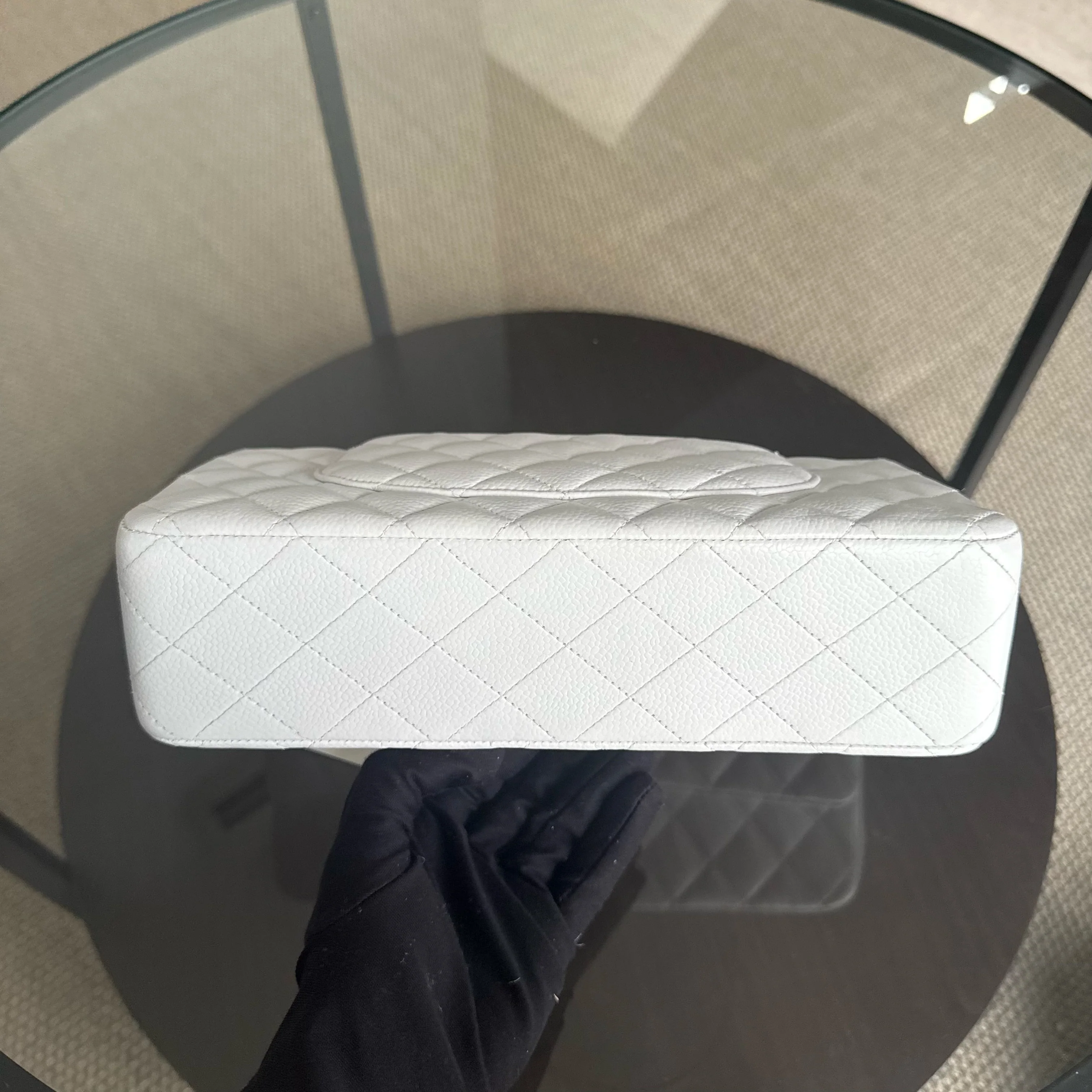 Chanel Classic Flap Medium - Caviar Quilted White Silver Hardware Series 18