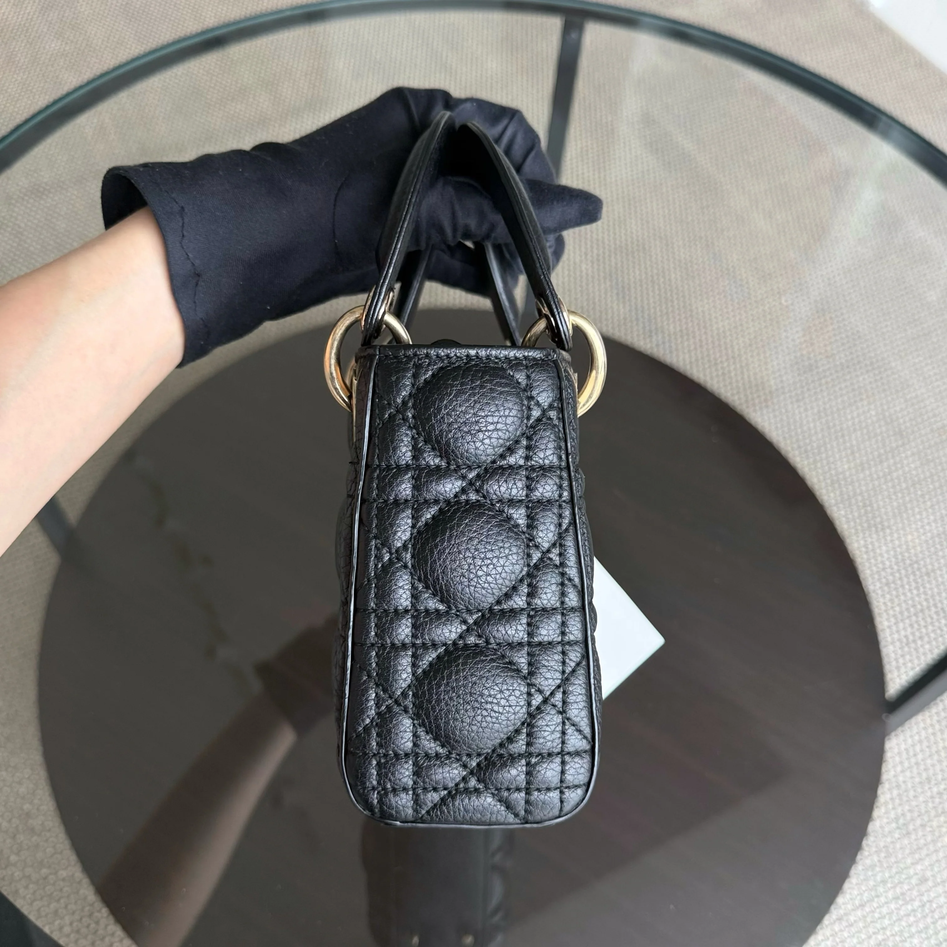 Dior Lady Mini - Cannage Grained Calfskin Black Gold Hardware
