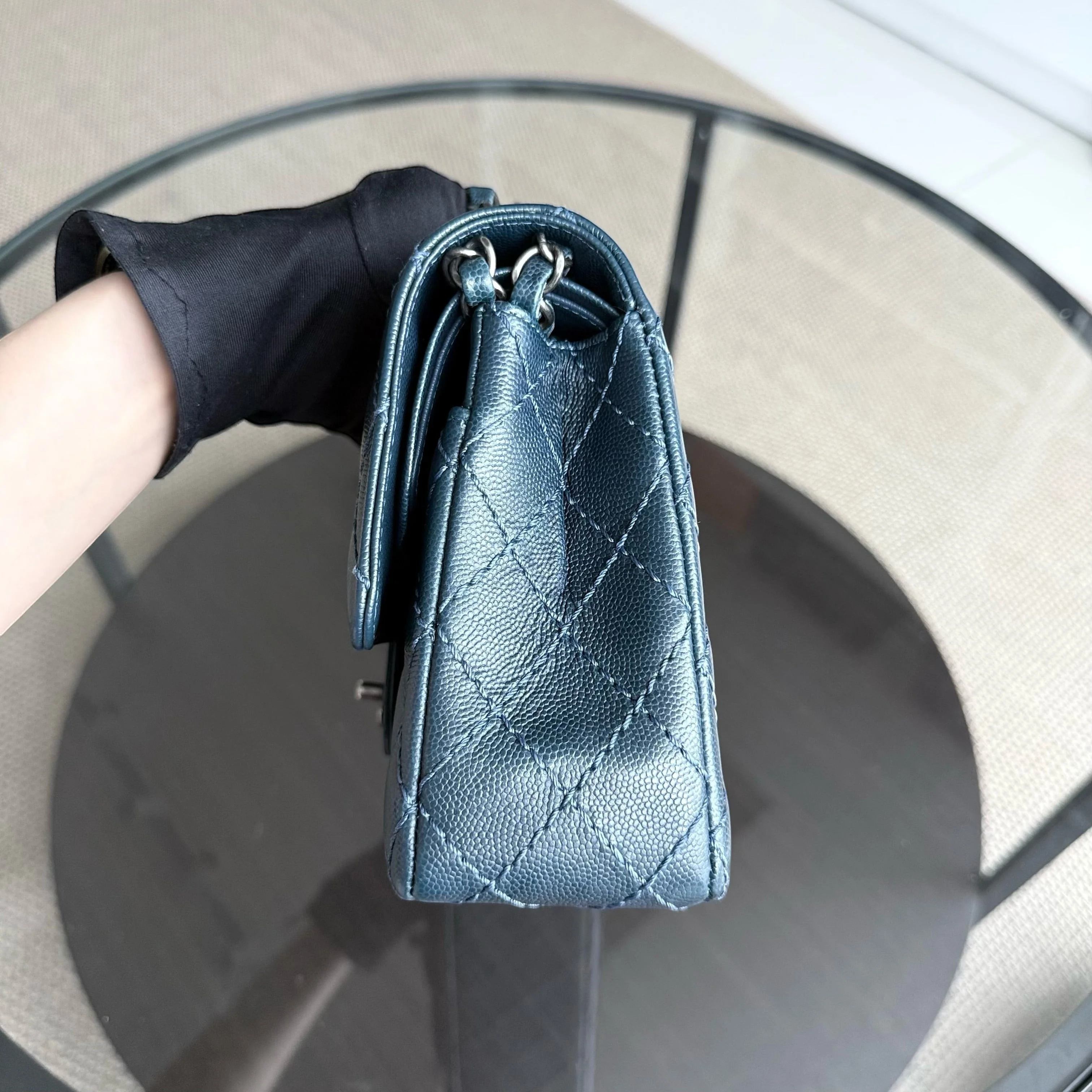 Chanel Classic Flap Medium - Caviar 25CM Quilted Dark Blue Silver Hardware Series 23