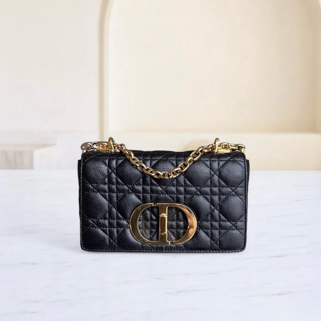 Dior Caro Small - Cannage Grained Calfskin Black Gold Hardware