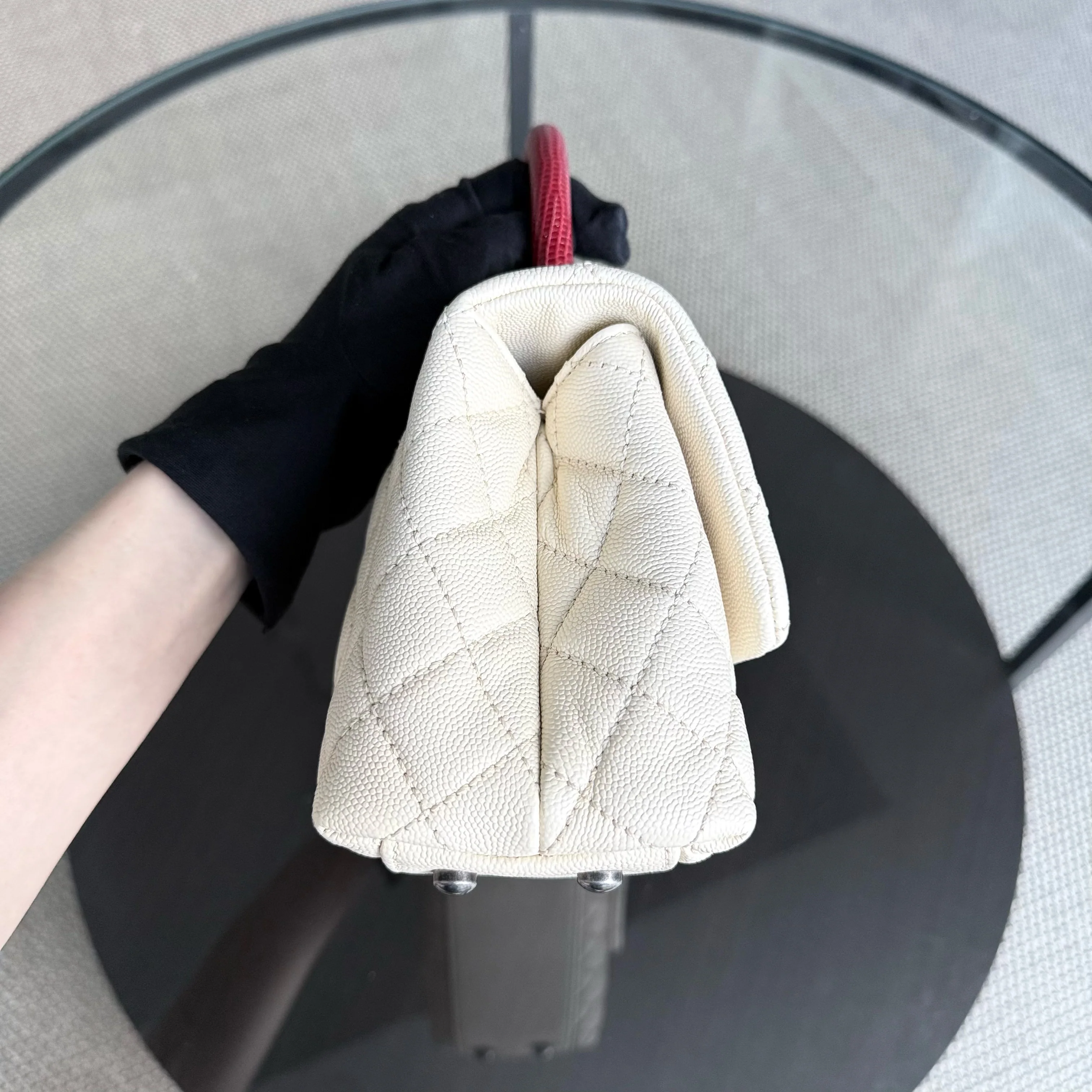 Chanel Coco Handle Small - Caviar Quilted Grained Calfskin White Ruthenium Silver Hardware