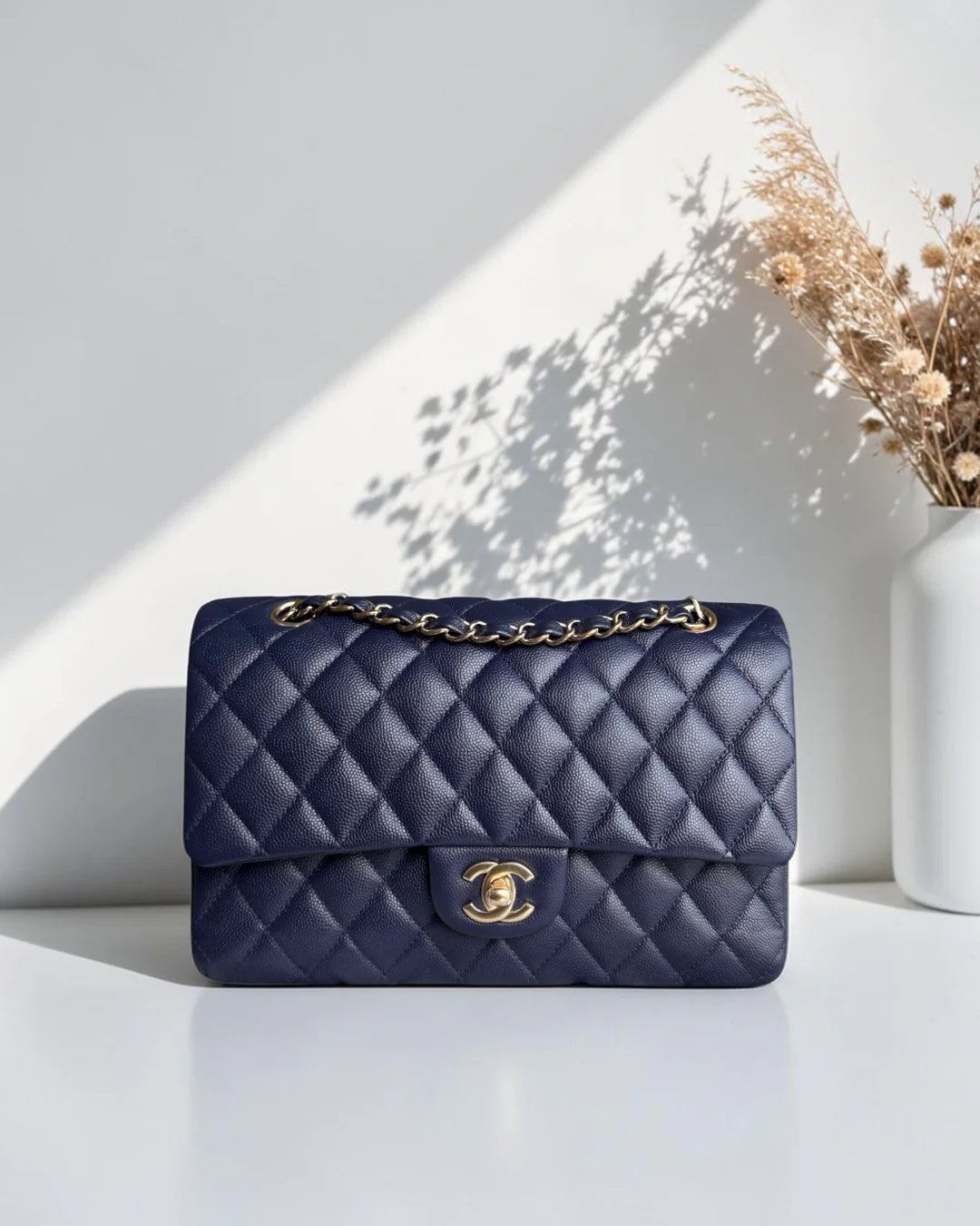 Chanel Classic Flap Medium - Caviar 25CM Quilted Dark Midnight Blue Gold Hardware Series 31