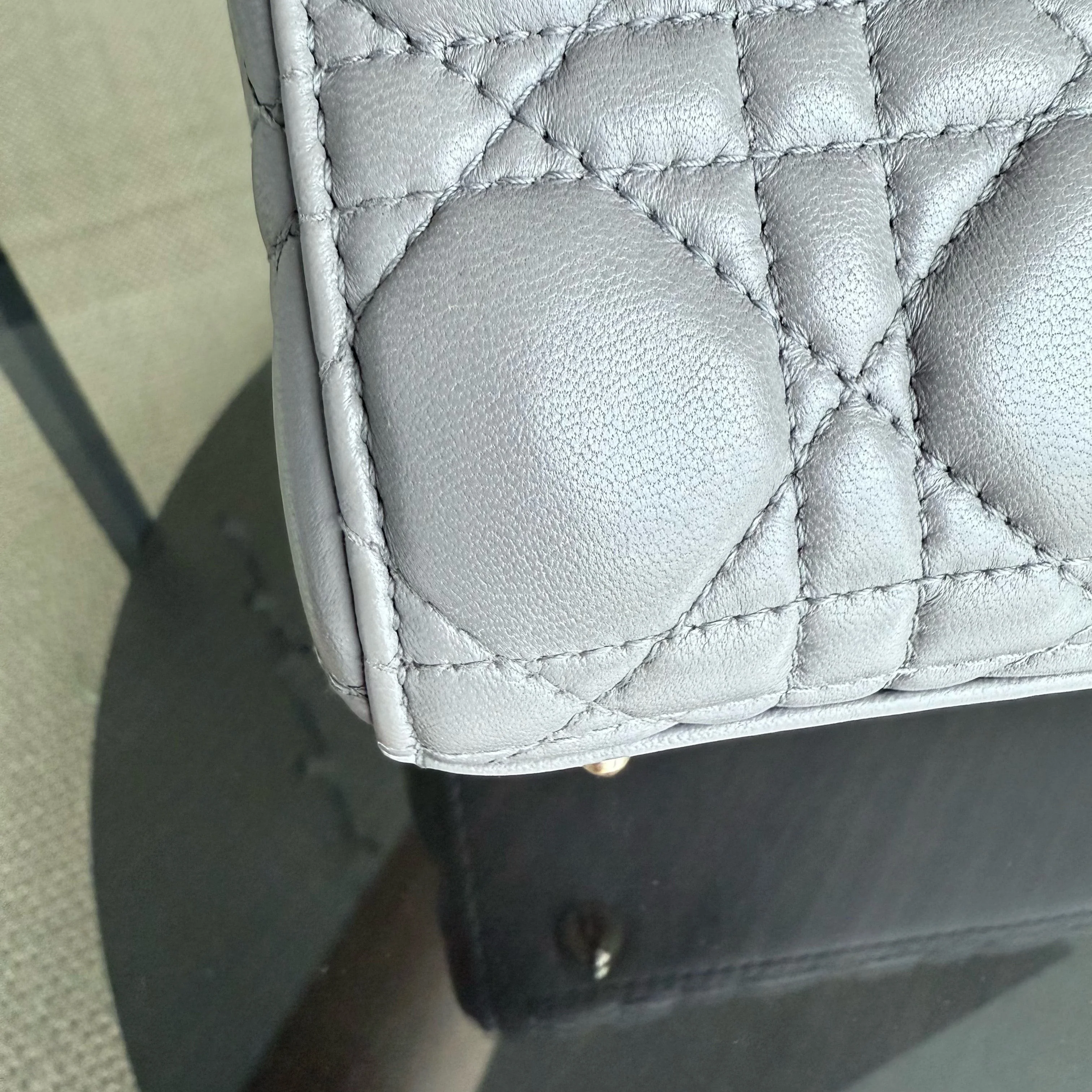 Dior Lady Small - Cannage Lambskin Grey Gray Gold Hardware