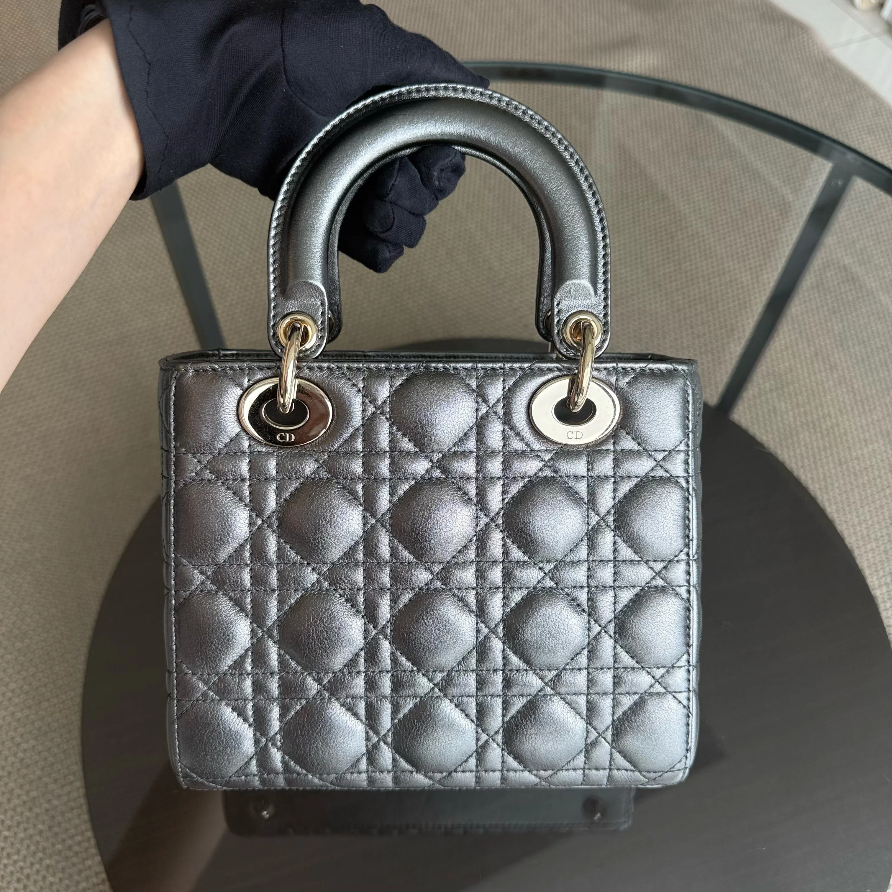 Dior Lady Small MyABC - Cannage calfskin Metallic Dark Grey Gunmetal Gold Hardware ABC