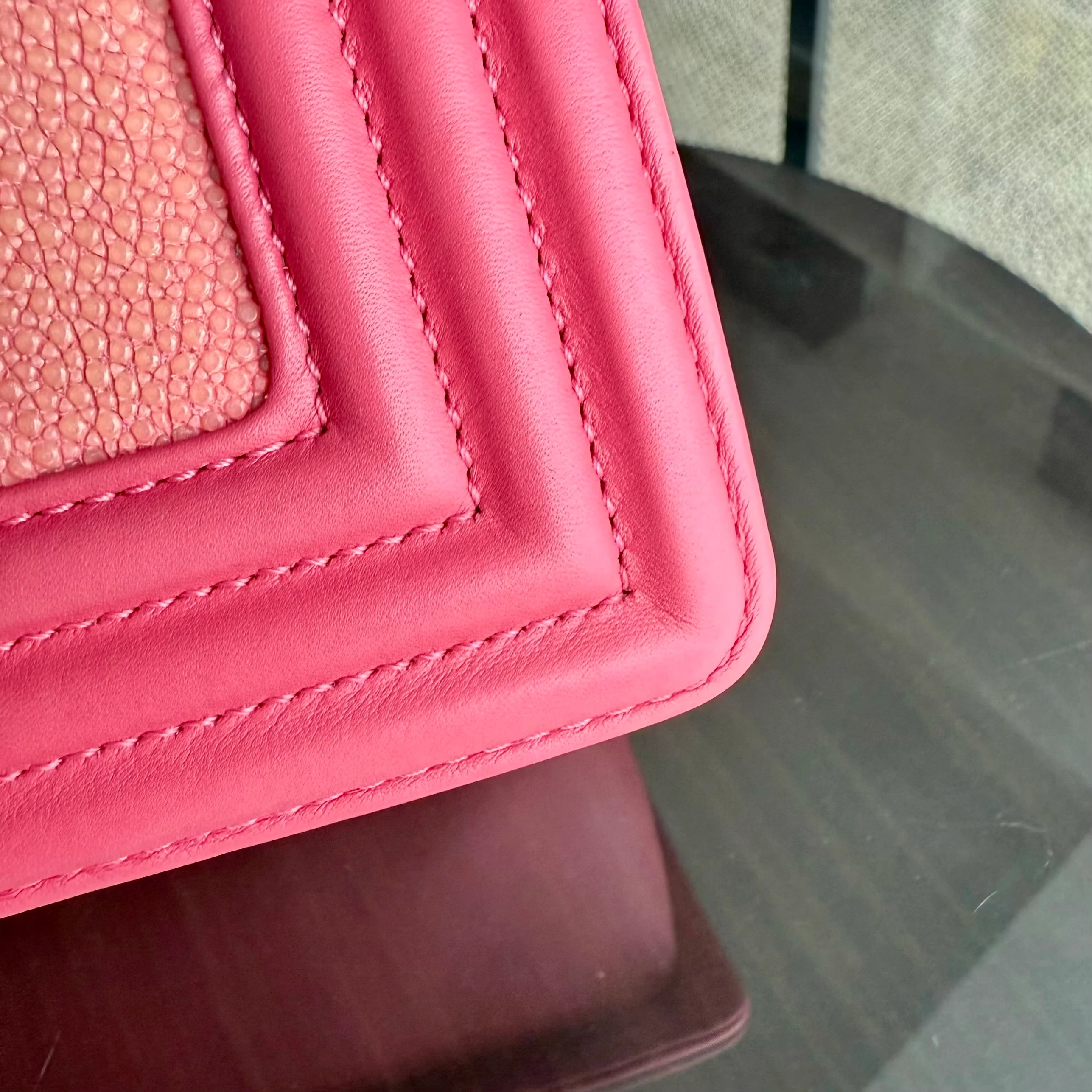 Chanel Boy Small - Stingray Pink Ruthenium Silver Hardware Series 18