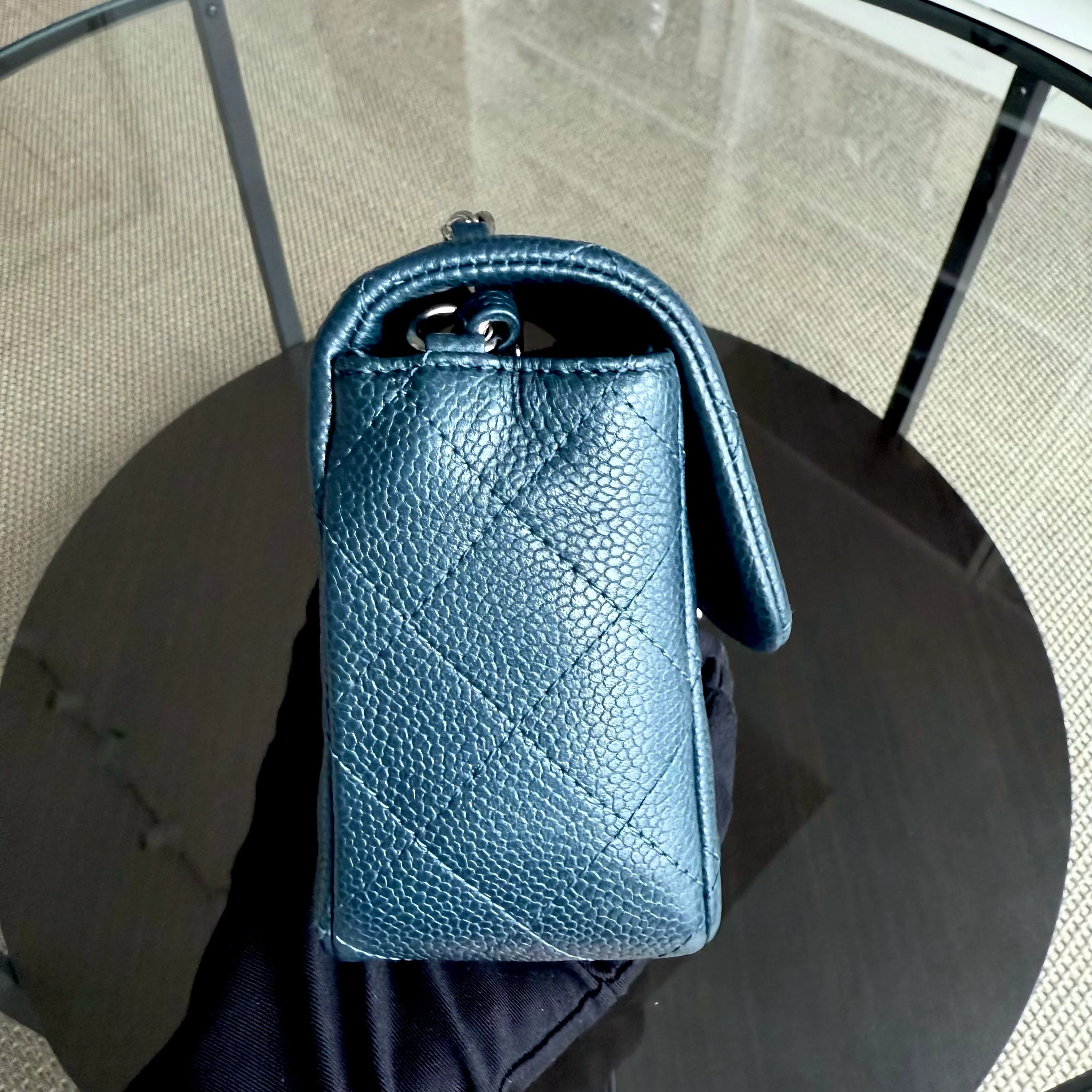 Chanel Classic Flap Mini - Caviar 20CM Rectangle Quilted Dark Green Blue Silver Hardware Series 20