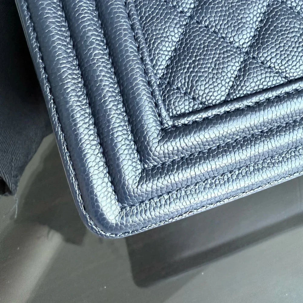 Chanel Boy Medium - Caviar 25CM Quilted Dark Blue Gold Hardware Series 25