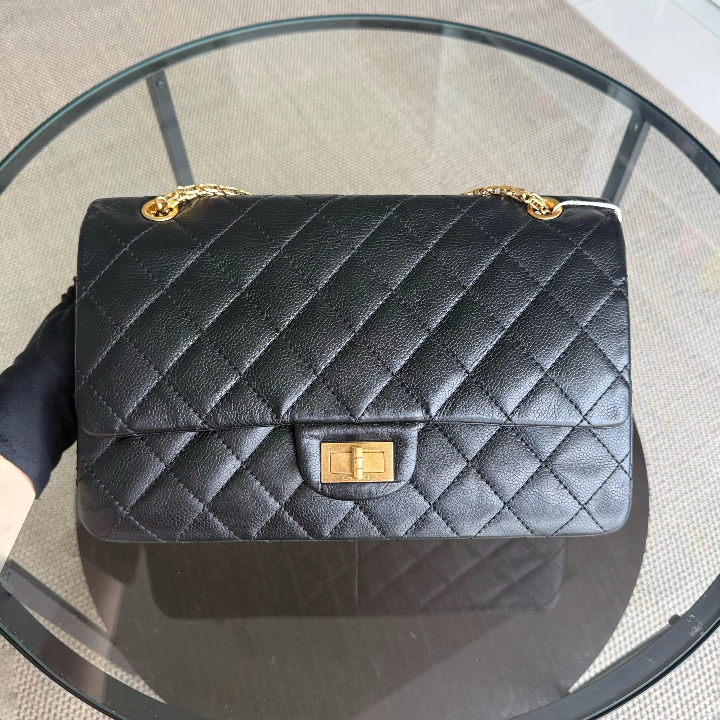 Chanel 2.55 Reissue 227 - Caviar Quilted Black Aged Gold Hardware Series 18