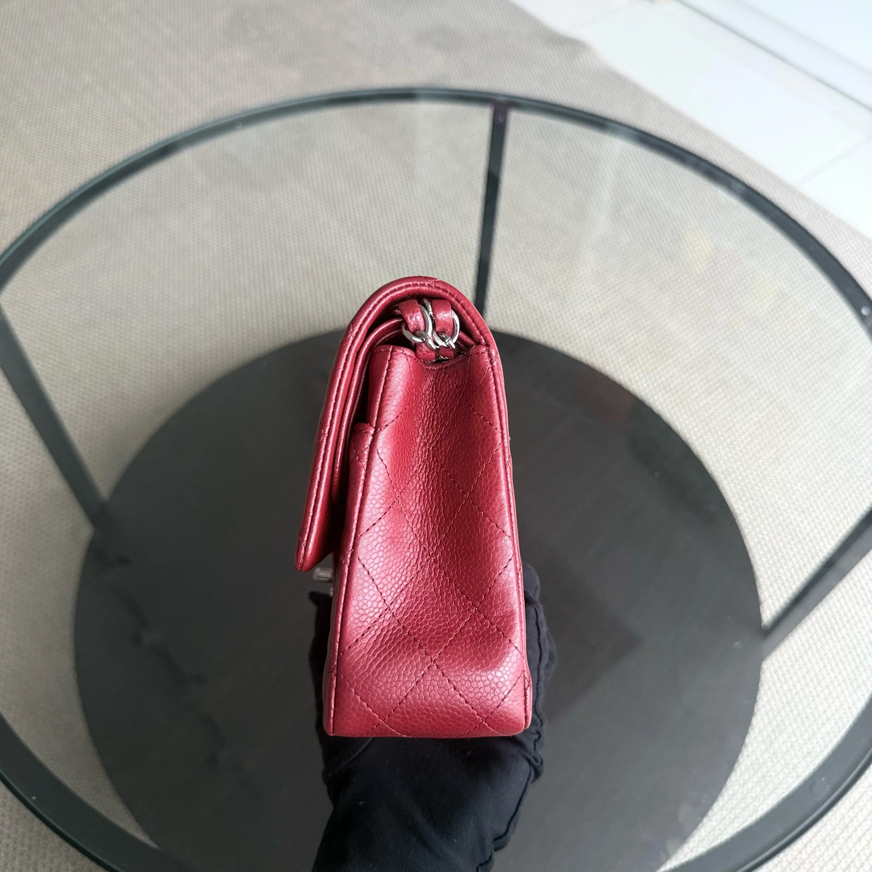 Chanel Classic Flap Medium - Caviar 25CM Quilted Grained Calfskin Dark Red Silver Hardware Series 16