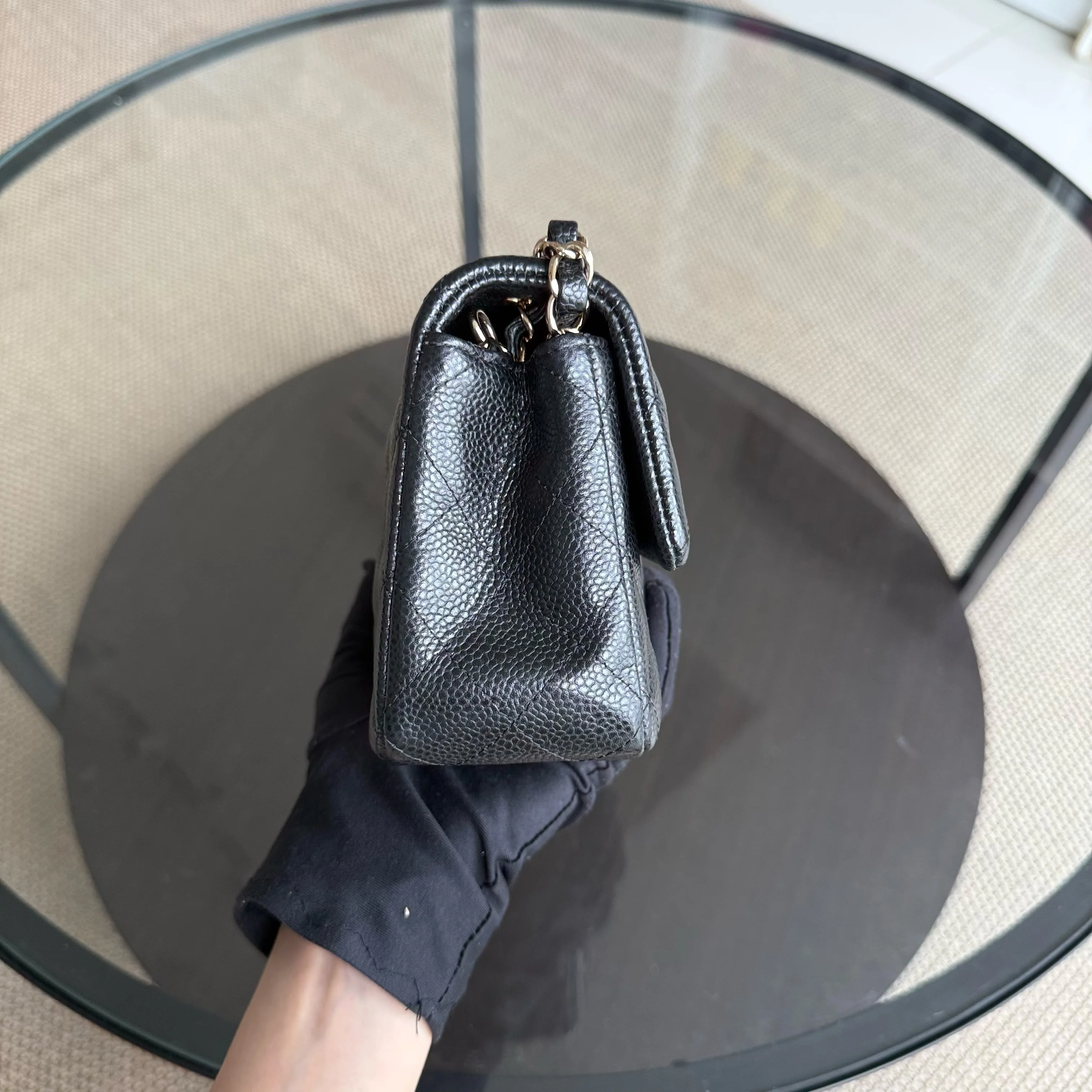 Chanel Caviar Mini Rectangle Classic Flap - 20CM Quilted Black Golden Hardware Series 25