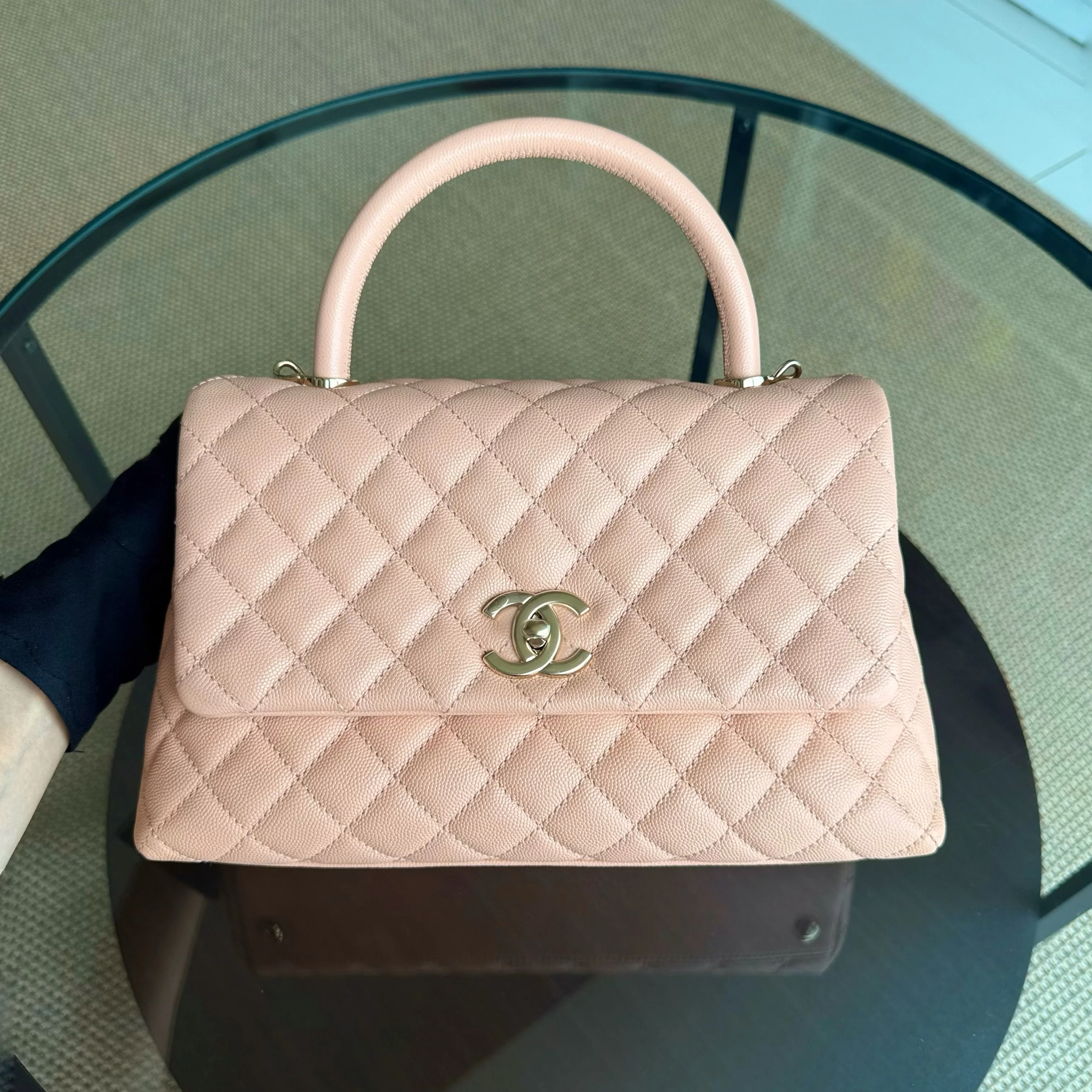 Chanel Coco Handle Medium - Caviar Quilted Grained Calfskin Beige Gold Hardware Series 31