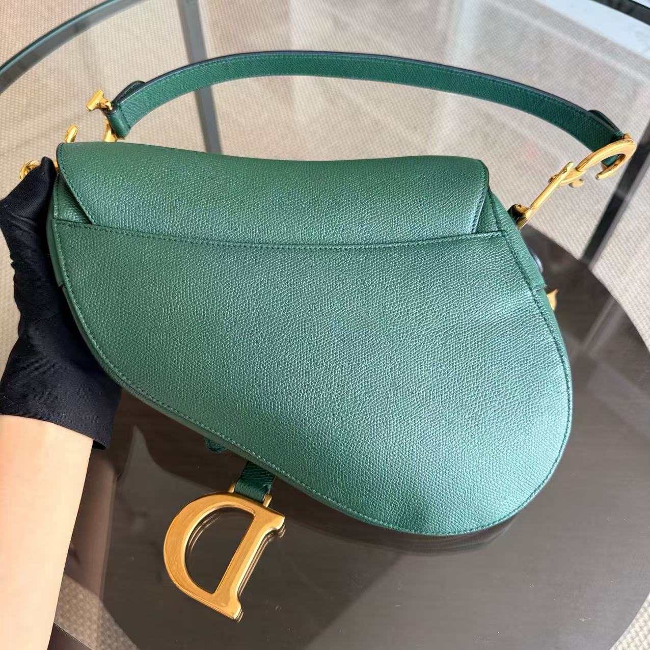 Dior Saddle Medium - Grained Calfskin Green Gold Hardware