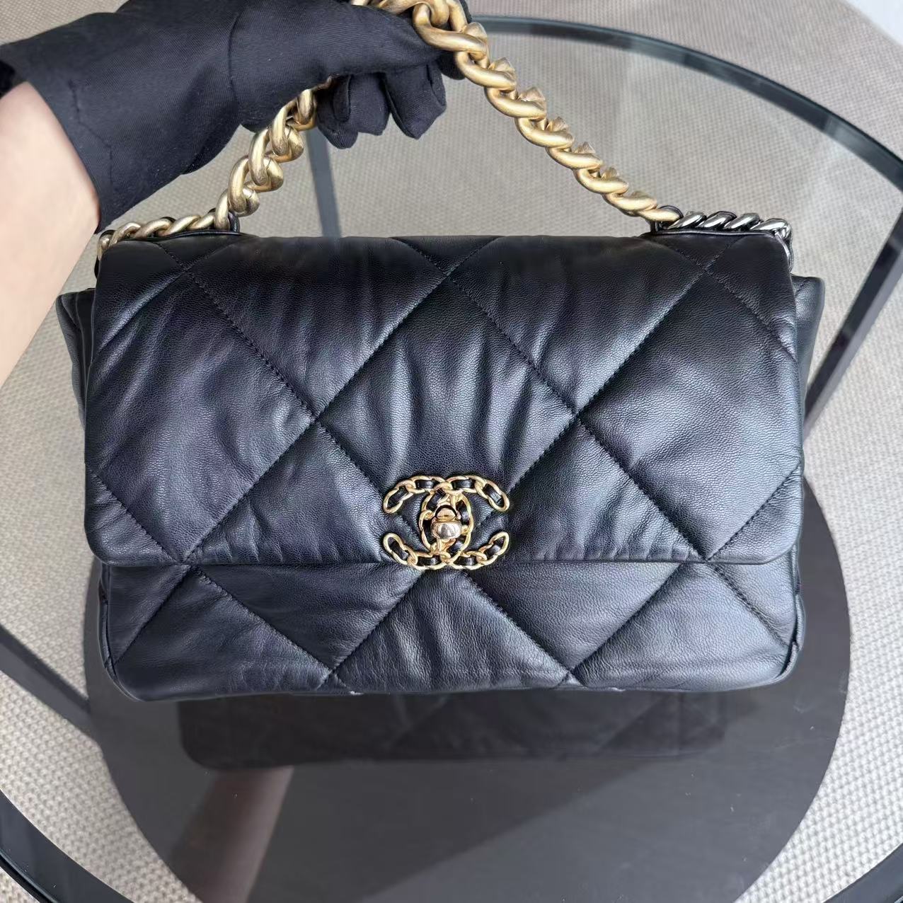 Chanel 19 Bag Medium - C19 Quilted Goatskin Black Two-Tone Gold Hardware Series 28