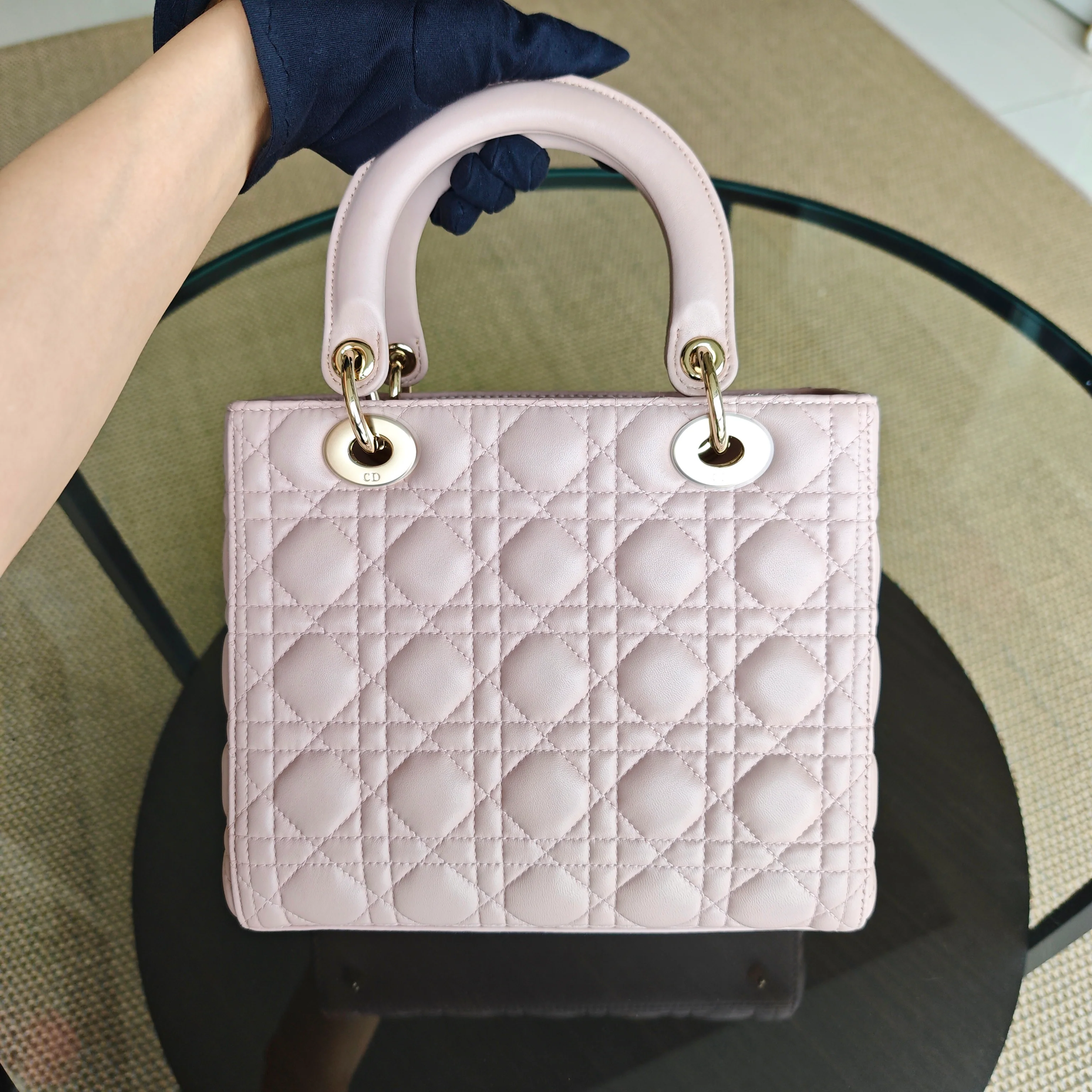 Dior Lady Medium Cannage Lambskin Light Pink Gold Hardware