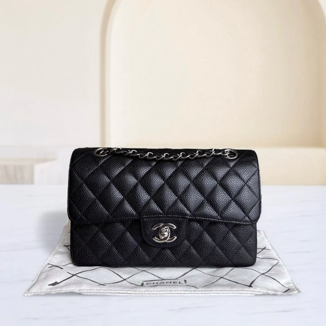 Chanel Classic Flap Small - 23CM Quilted Caviar Black Silver Hardware Series 19