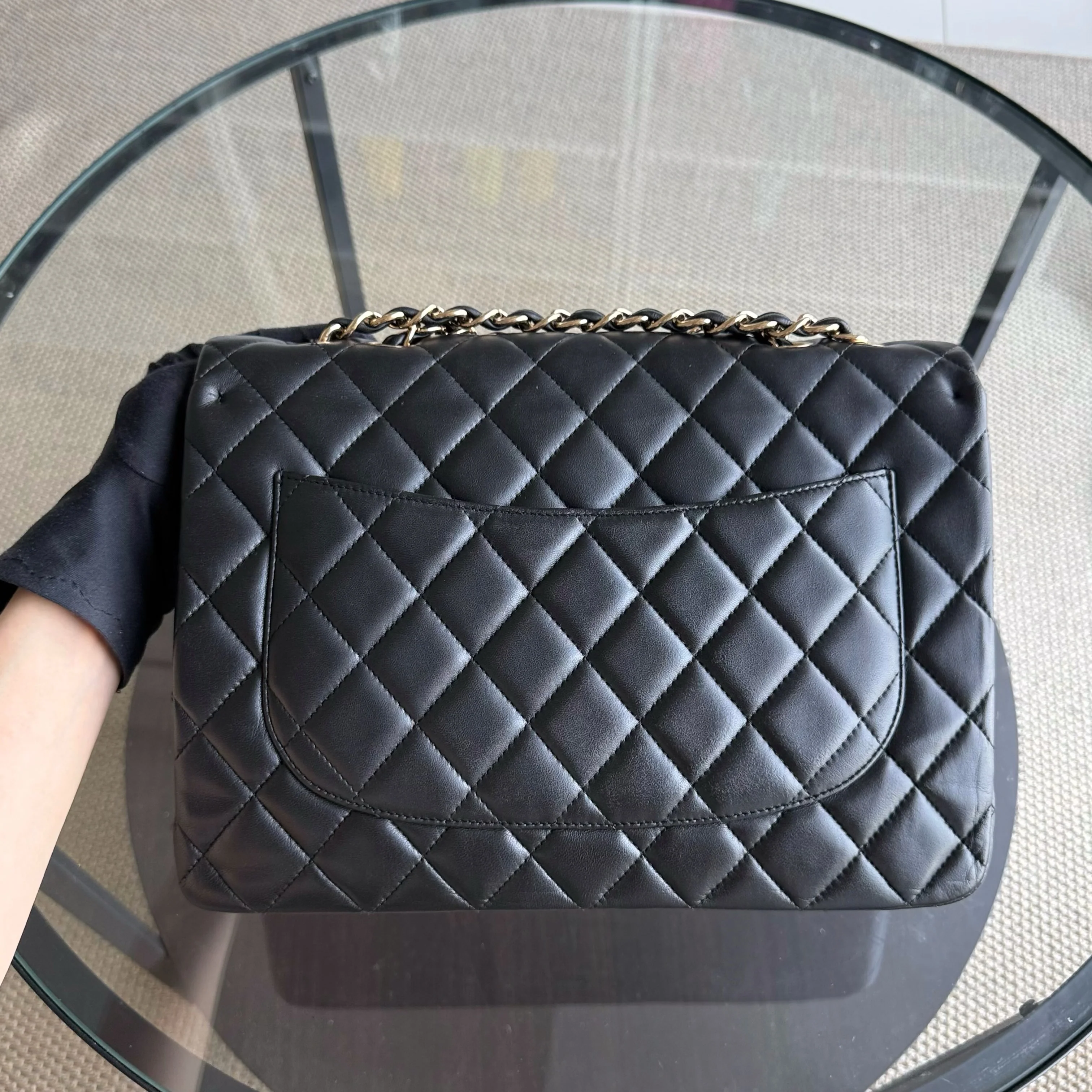 Chanel Classic Flap Jumbo - 30CM Single Flap Quilted Lambskin Black Gold Hardware Series 13