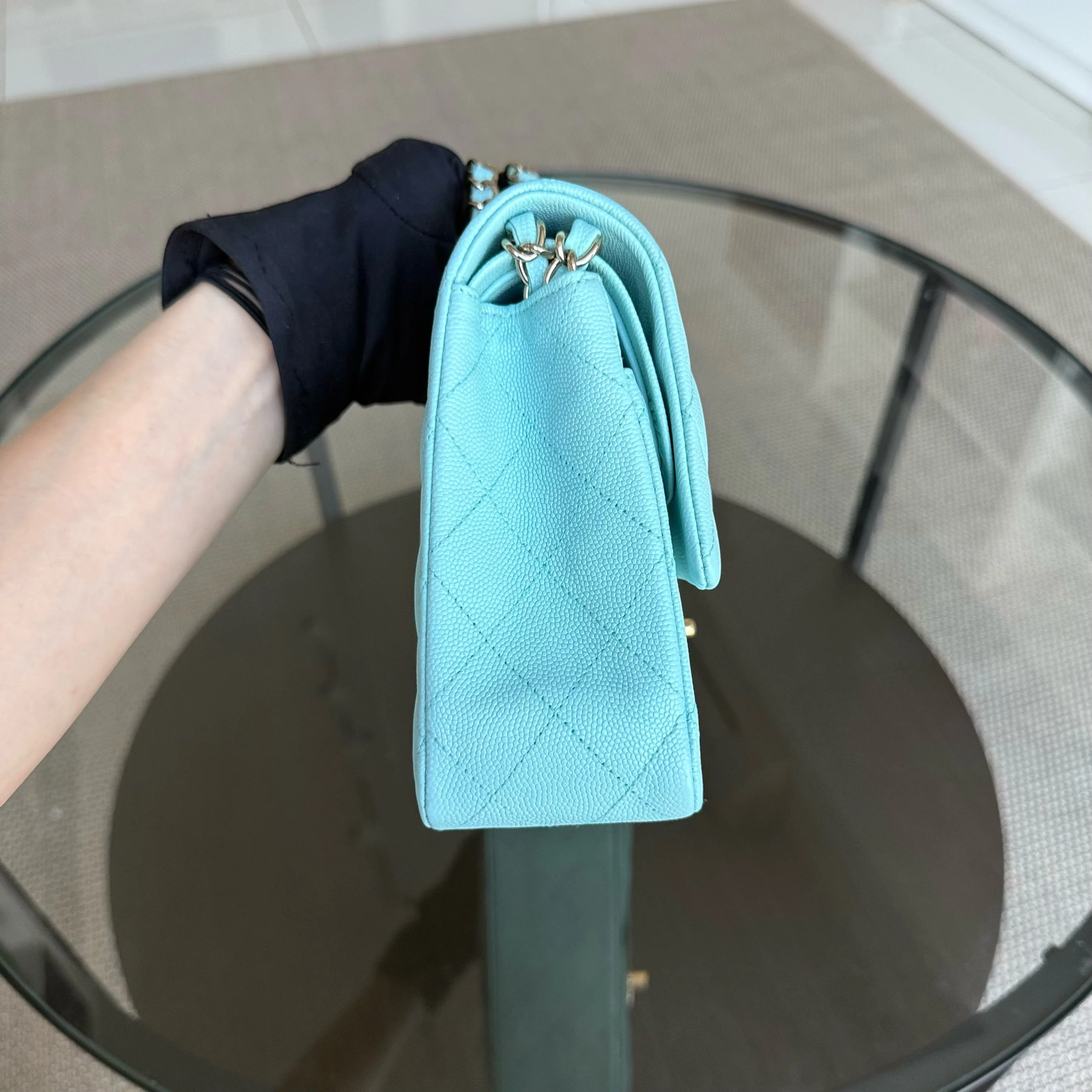 Chanel Classic Flap Medium - Caviar 25CM Quilted Tiffany Light Blue Gold Hardware