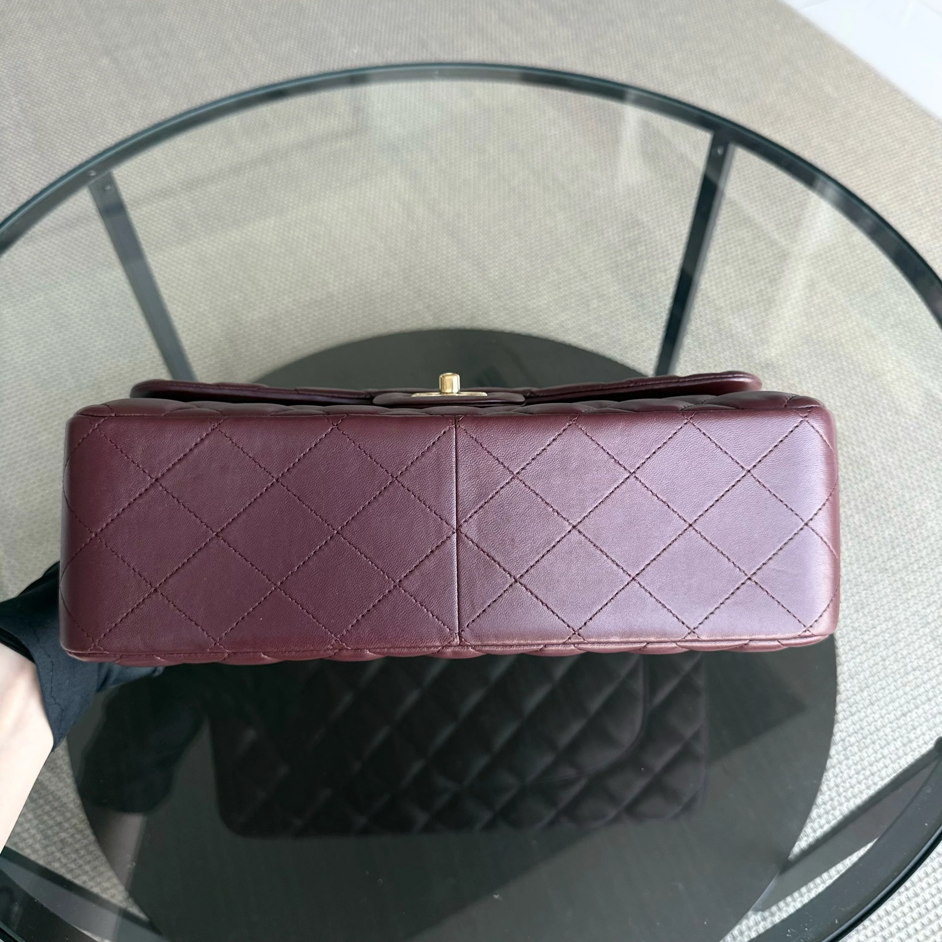 Chanel Classic Flap Jumbo - Double Flap 30CM Quilted Lambskin Burgundy Dark Red Gold Hardware Series 21
