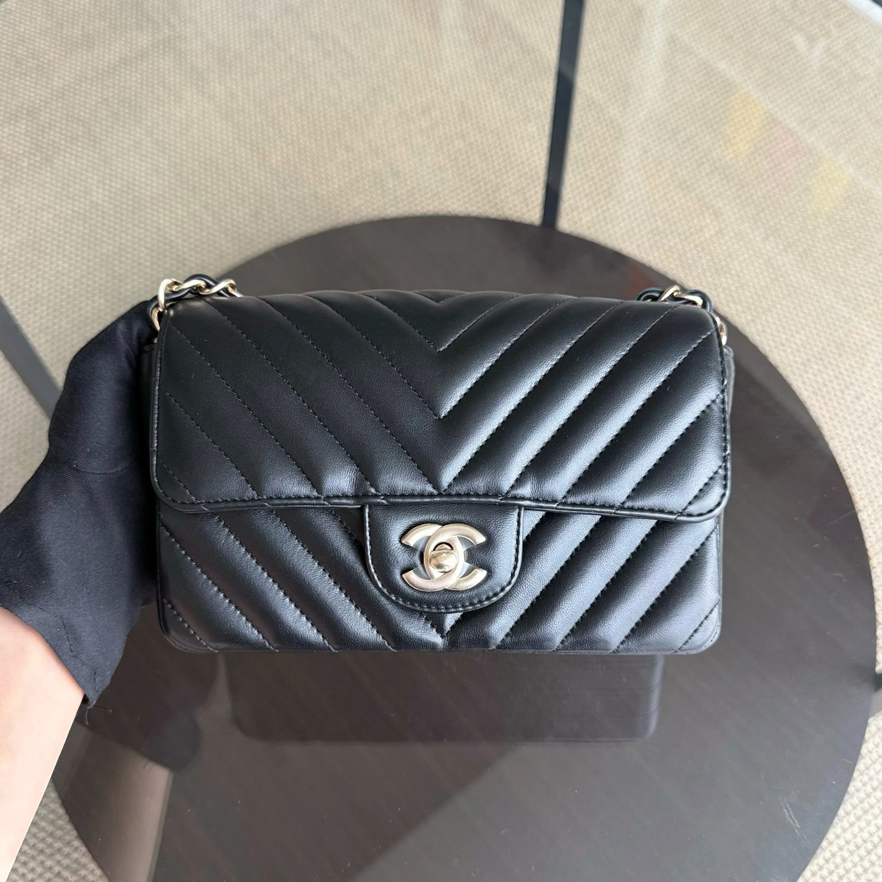 Chanel Classic Flap Mini - Chevron Lambskin Black Gold Hardware Series 26