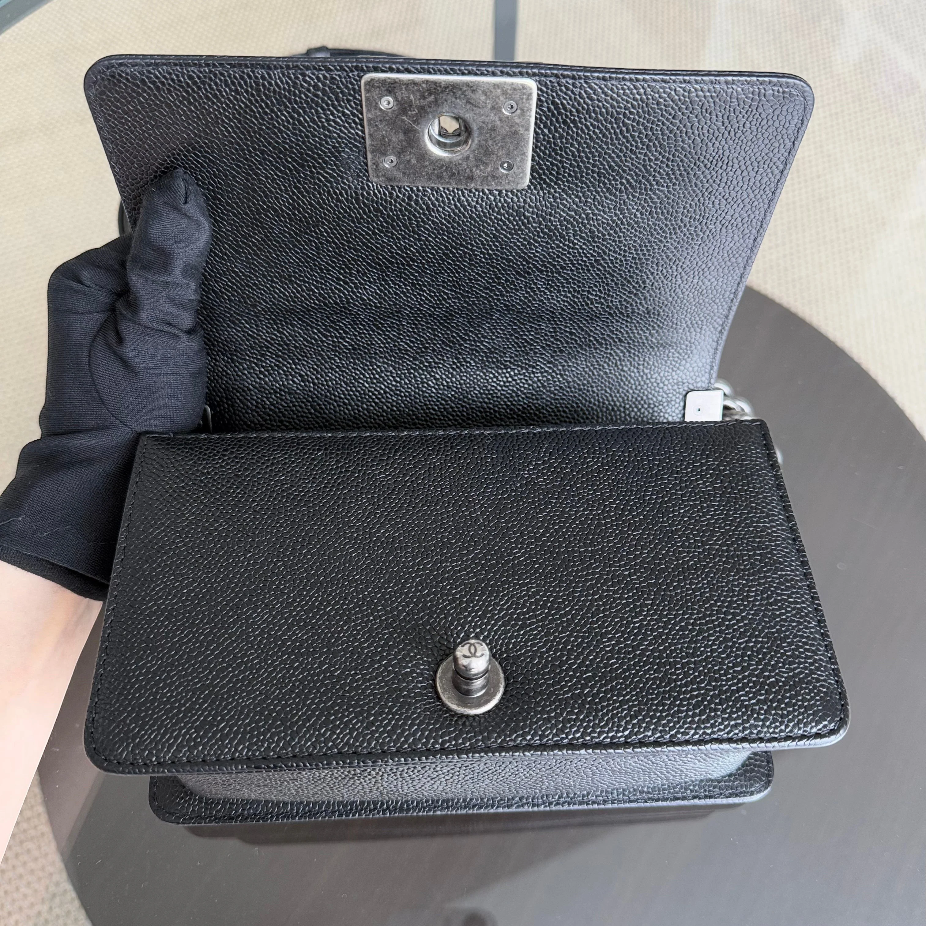 Chanel Boy Small - Caviar 20CM Quilted Black Ruthenium Silver Hardware Series 23