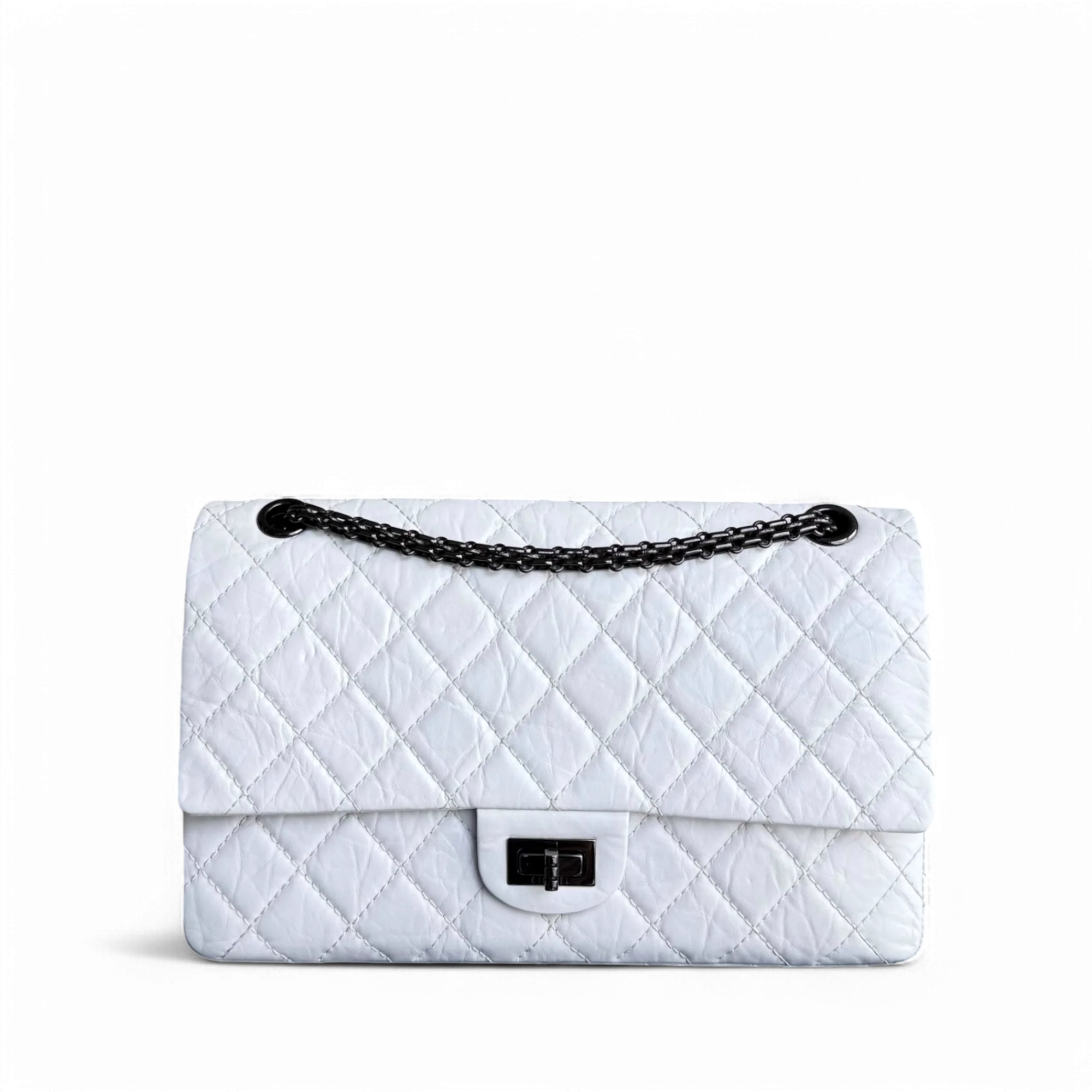 Chanel 2.55 Reissue 226 - Quilted Aged Calfskin White Ruthenium Black Hardware Series 12