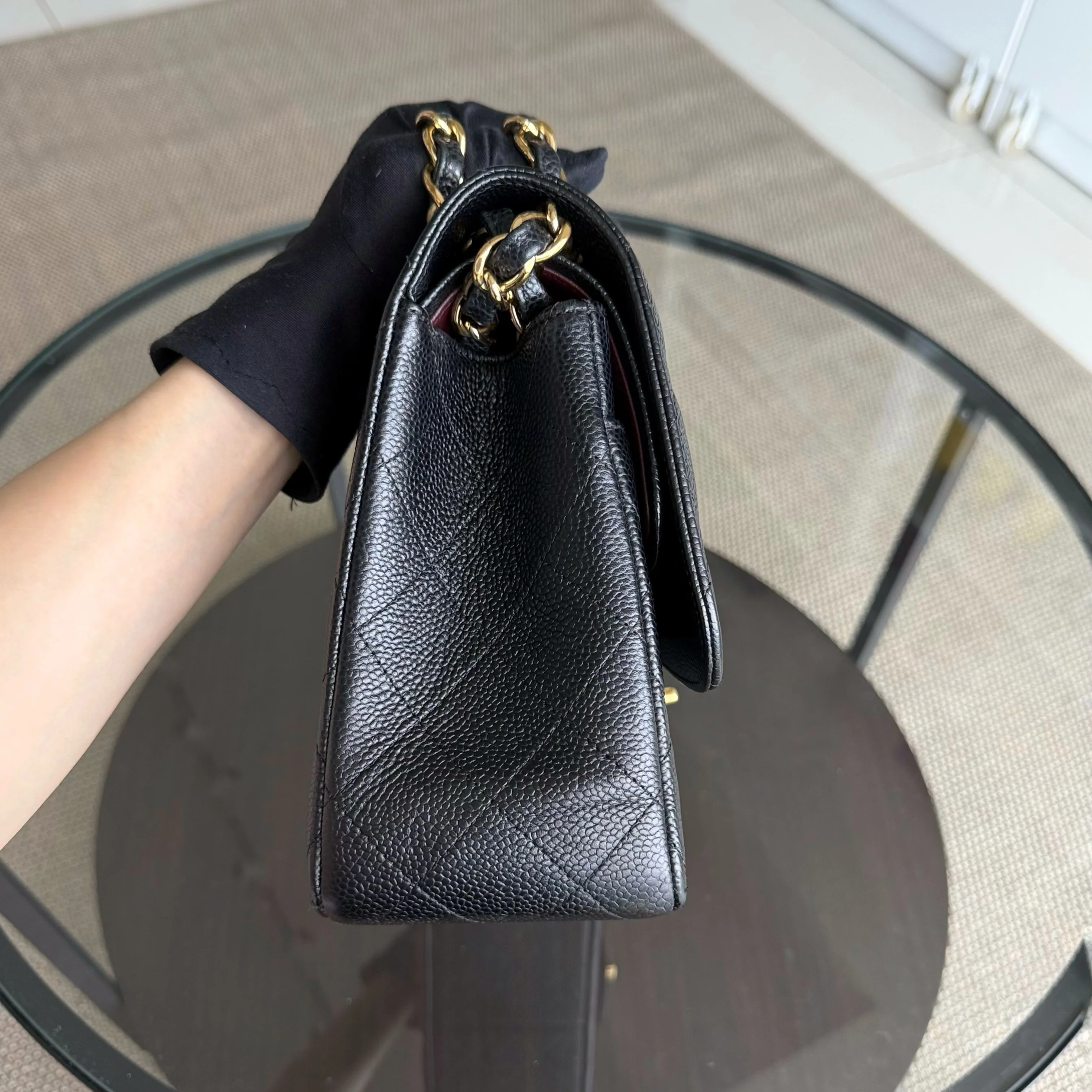 Chanel Classic Flap Jumbo - Caviar 30CM Double Flap Quilted Grained Calfskin Black Gold Hardware