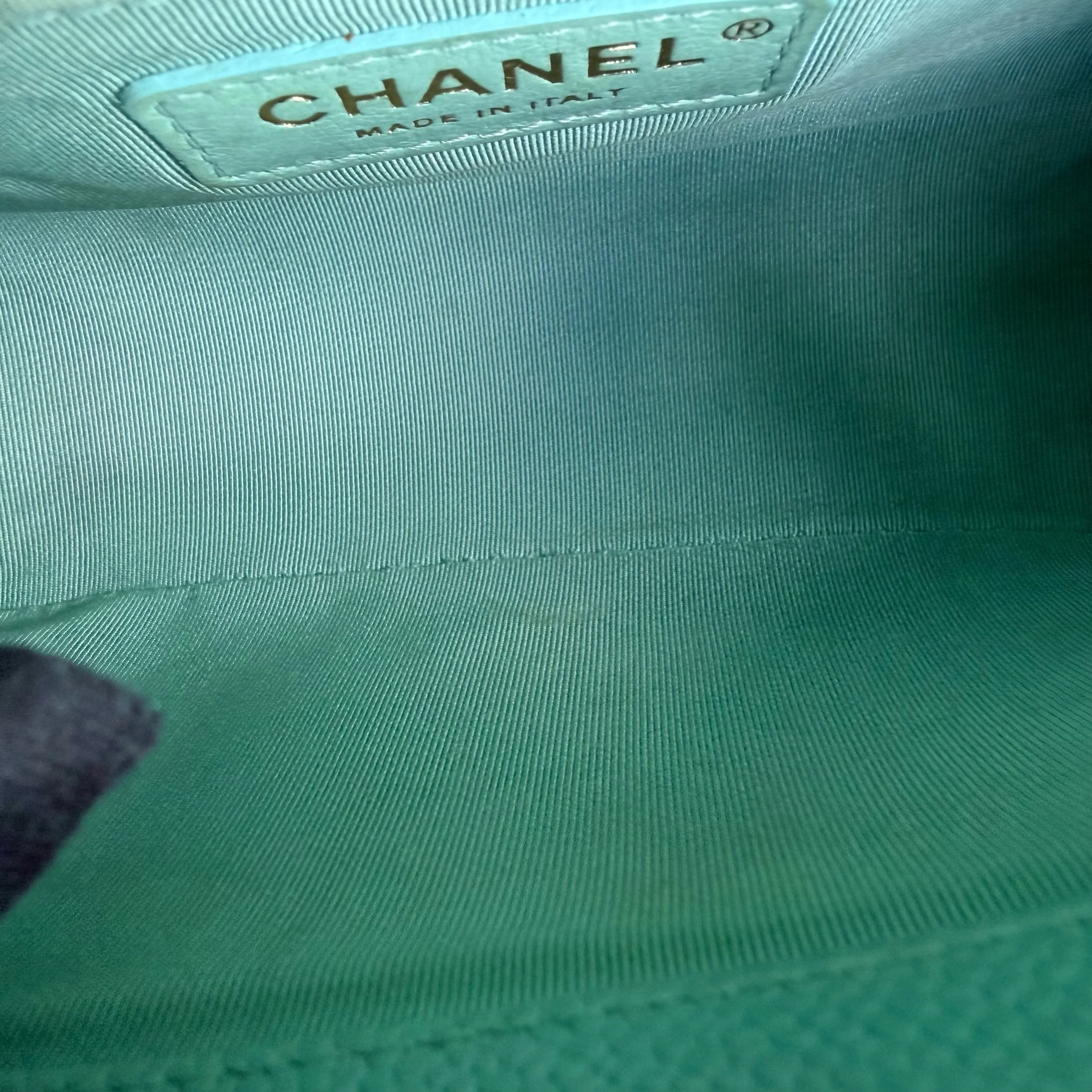 Chanel Boy Small - Caviar 20CM Quilted Tiffany Blue Gold Hardware Series 28