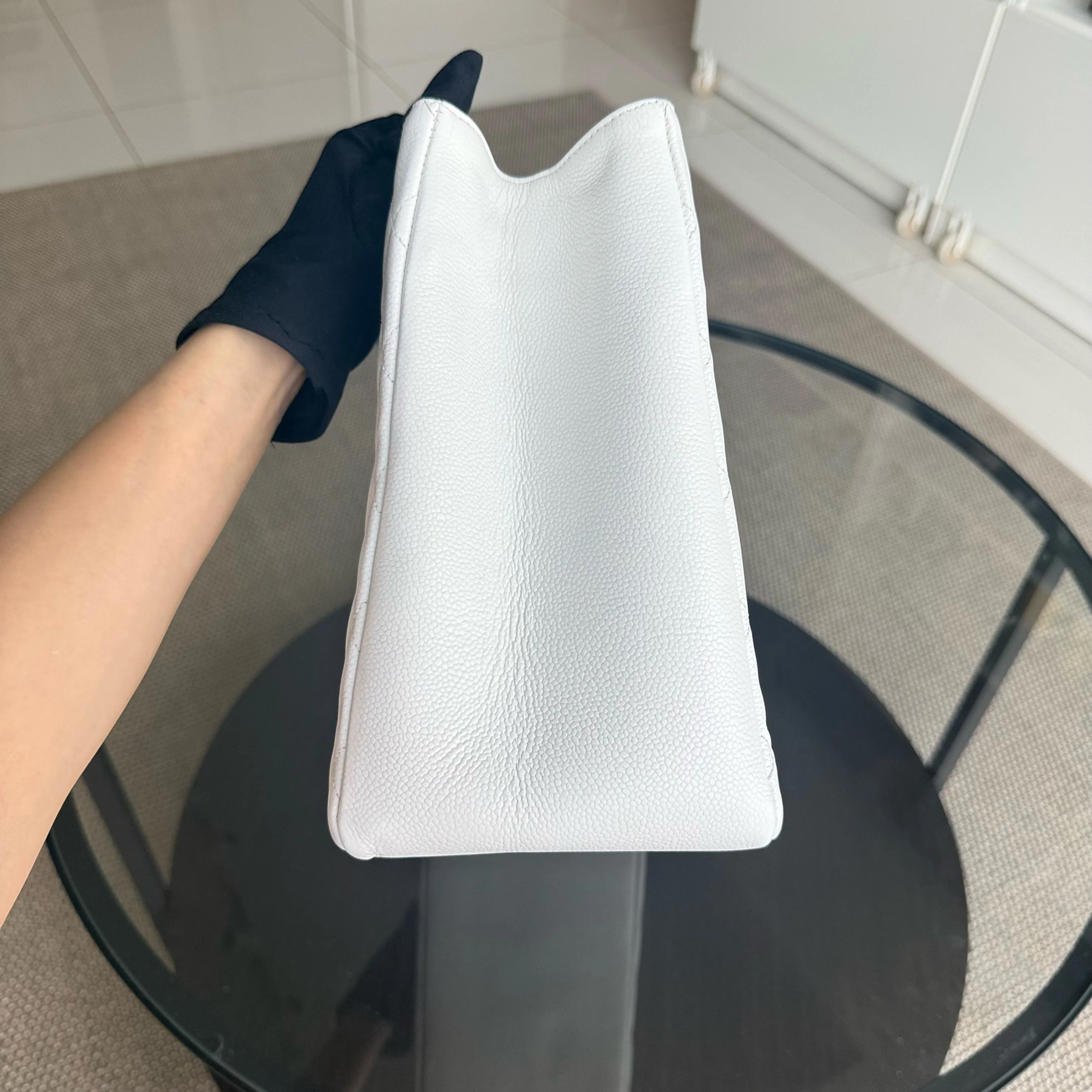 Chanel GST Grand Shopping Tote - Caviar Quilted White Silver Hardware