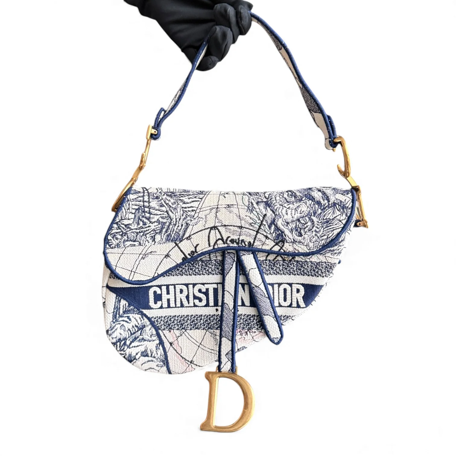 Dior Saddle Medium Blue Toile De Jouy Embroidery Canvas AGHW