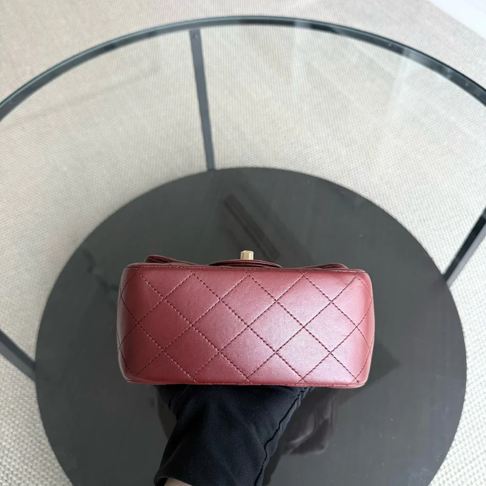 Chanel Classic Flap Mini Square - 17CM Quilted Lambskin Burgundy Gold Hardware Series 24