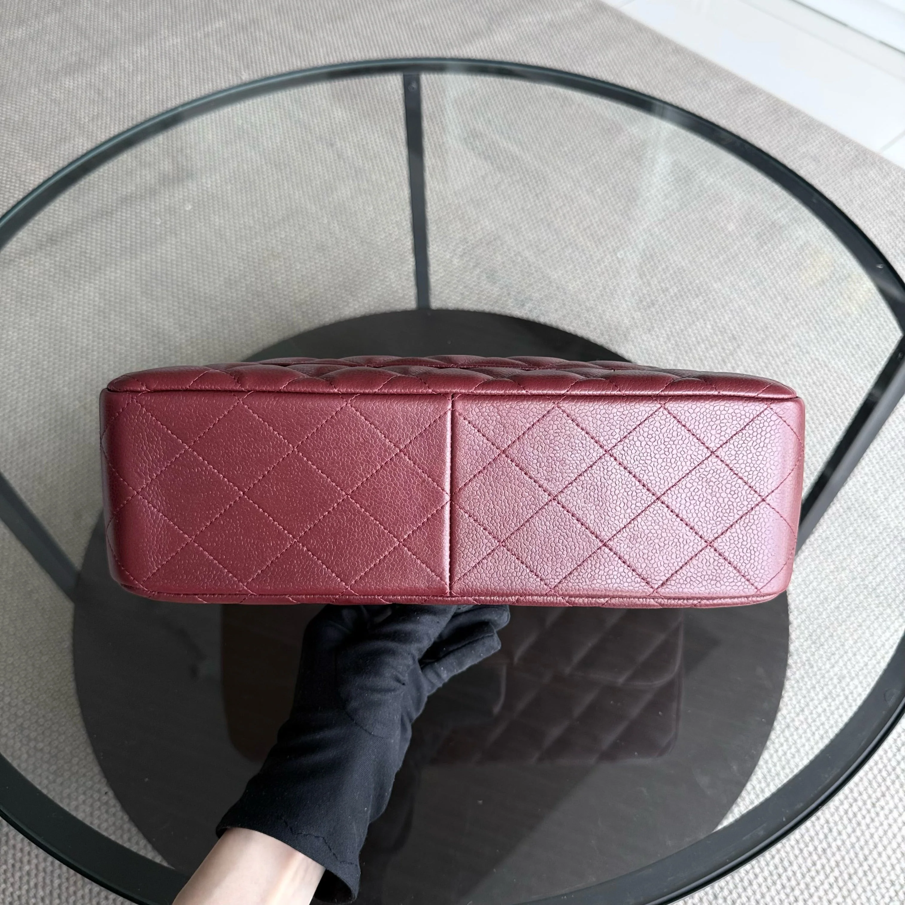 Chanel Classic Flap Jumbo - Caviar 30CM Double Flap Quilted Burgundy Silver Hardware
