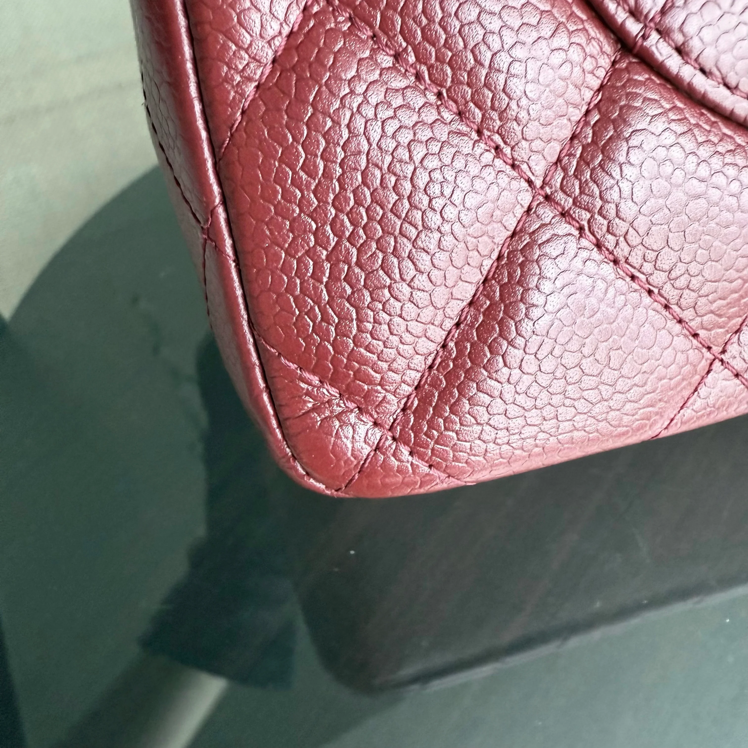 Chanel Classic Flap Jumbo - Caviar 30CM Single Flap Quilted Burgundy Dark Red Gold Hardware Series 13