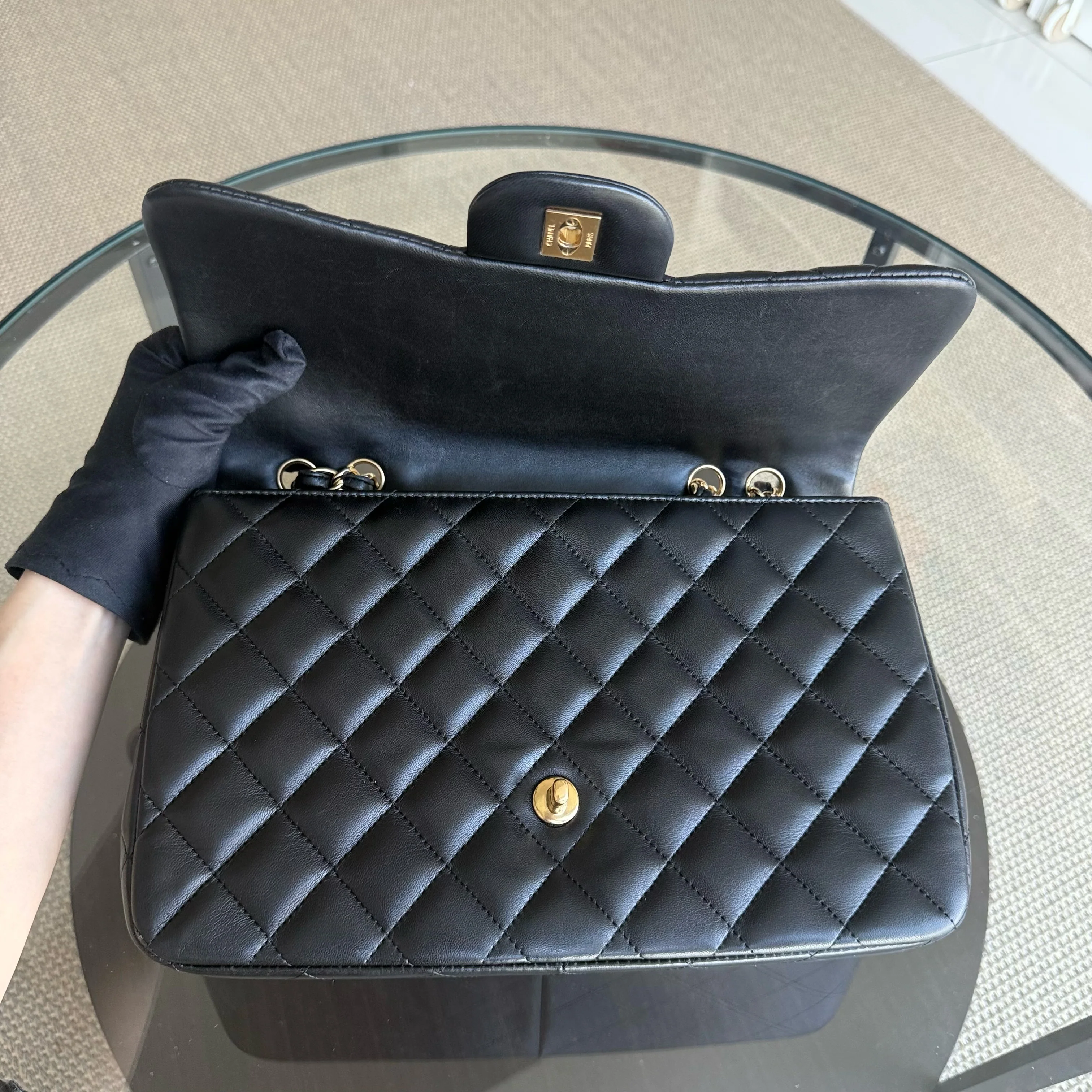 Chanel Classic Flap Jumbo - 30CM Single Flap Quilted Lambskin Black Gold Hardware Series 13