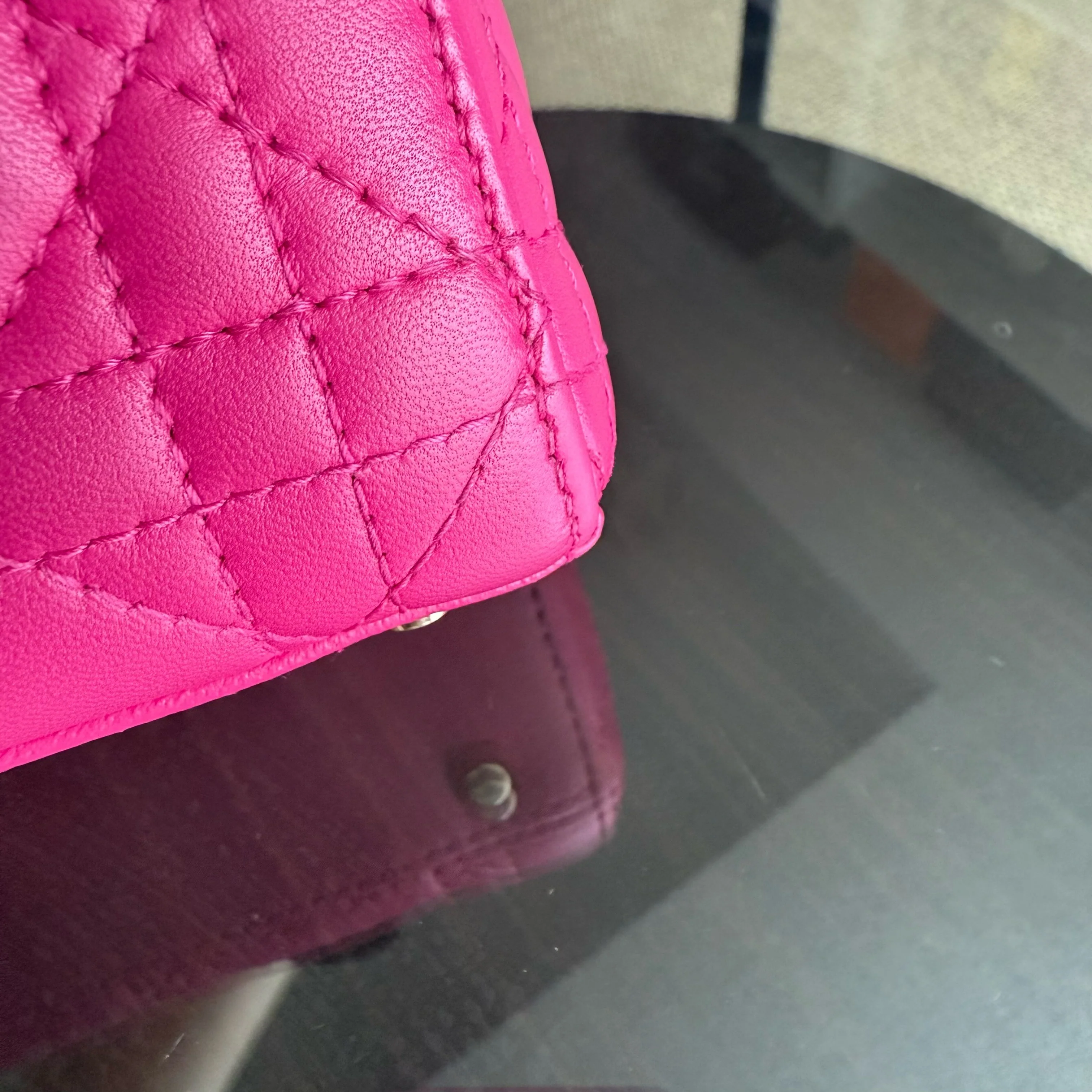 Dior Lady Mini - Cannage Lambskin Hot Pink Gold Hardware Adjustable Strap