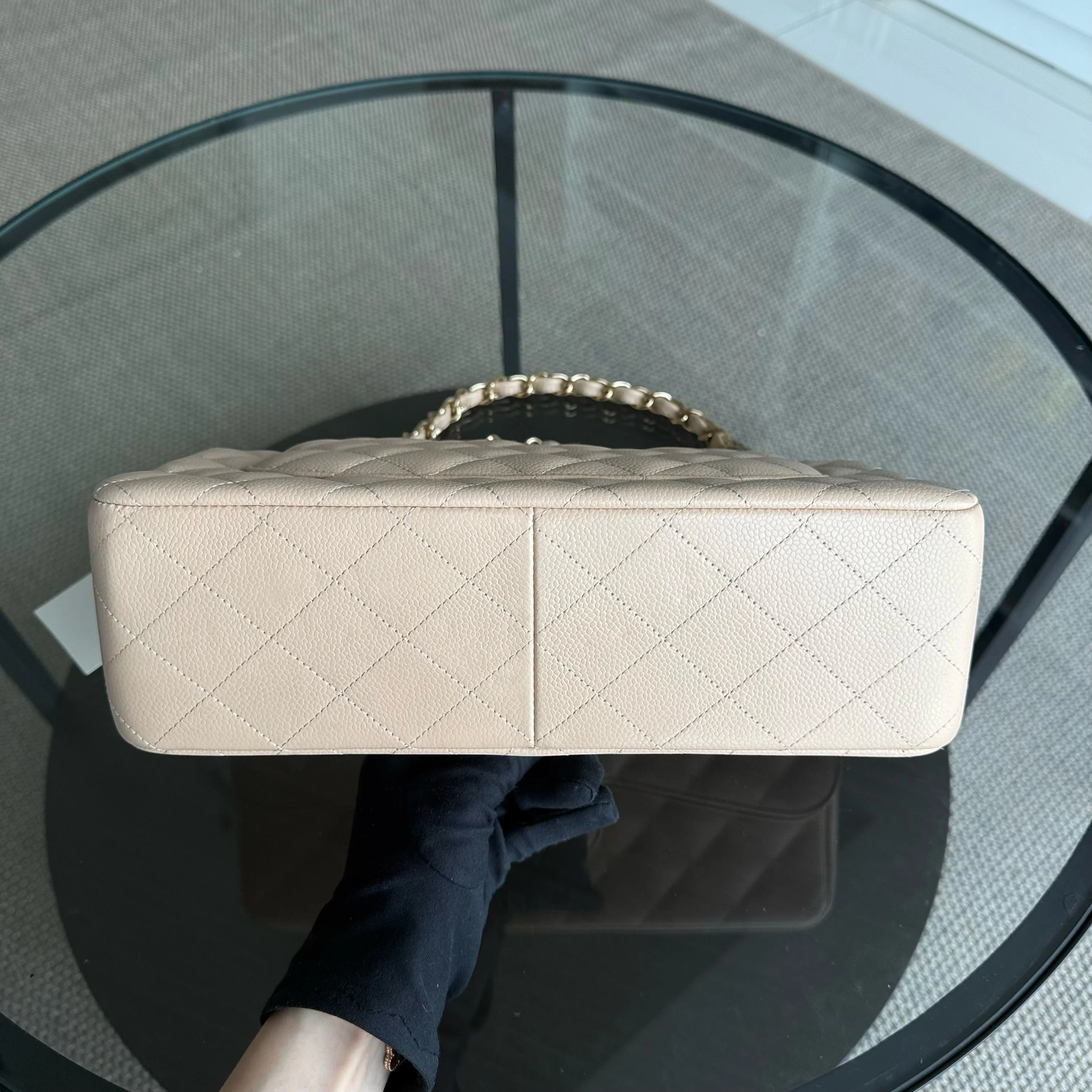 Chanel Classic Flap Jumbo - Caviar Quilted Double Flap Light Beige Gold Hardware