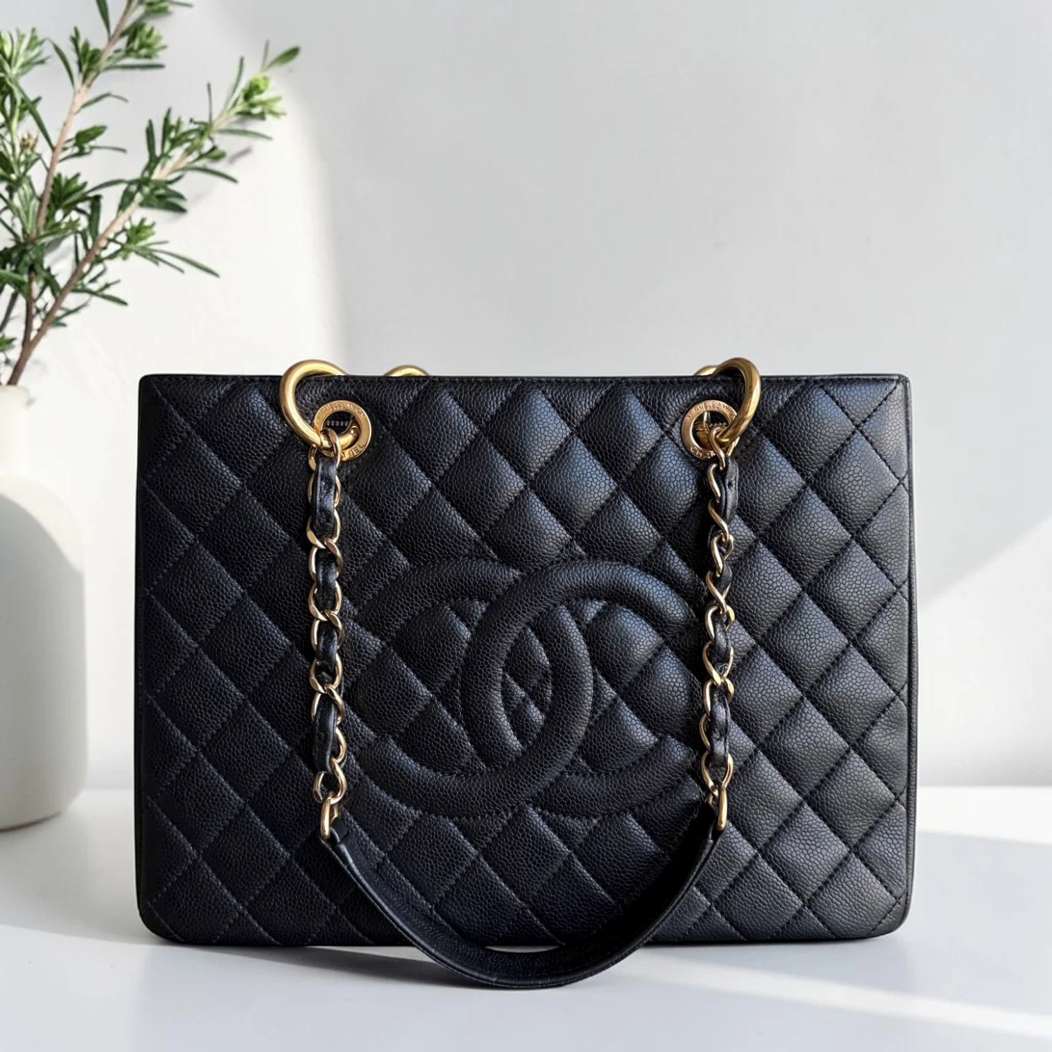 Chanel GST Grand Shopping Tote - Caviar Quilted Grained Calfskin Black Gold Hardware