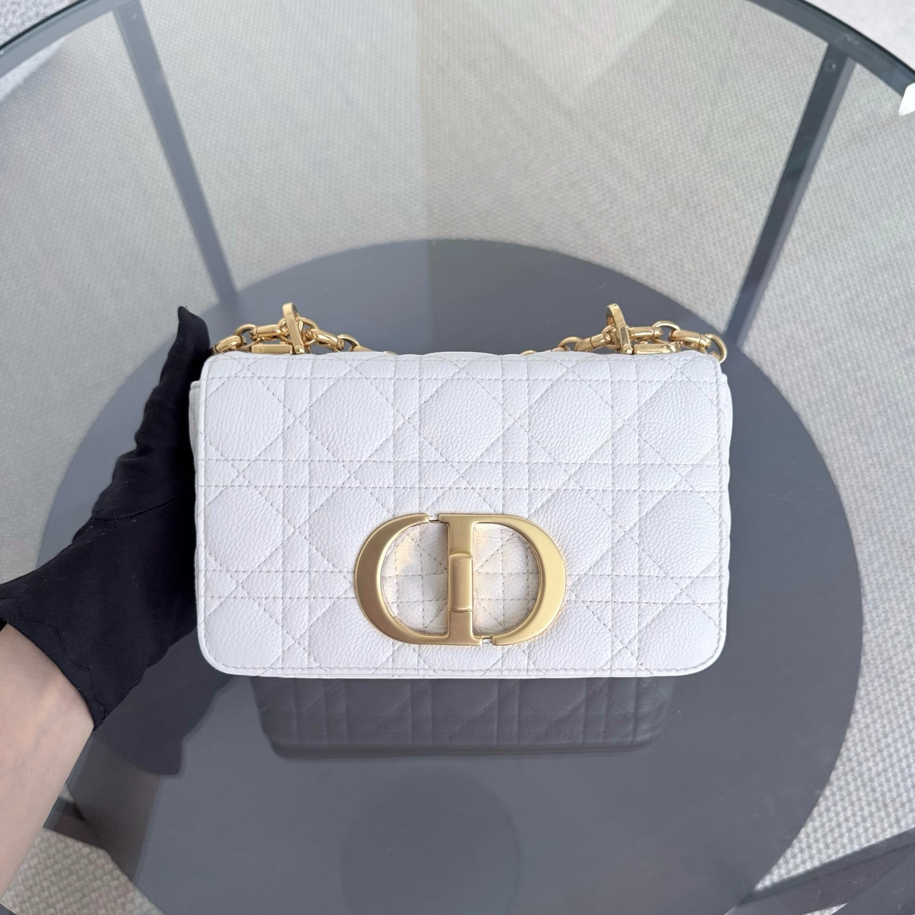 Dior Caro Small - Cannage Grained Calfskin White Gold Hardware
