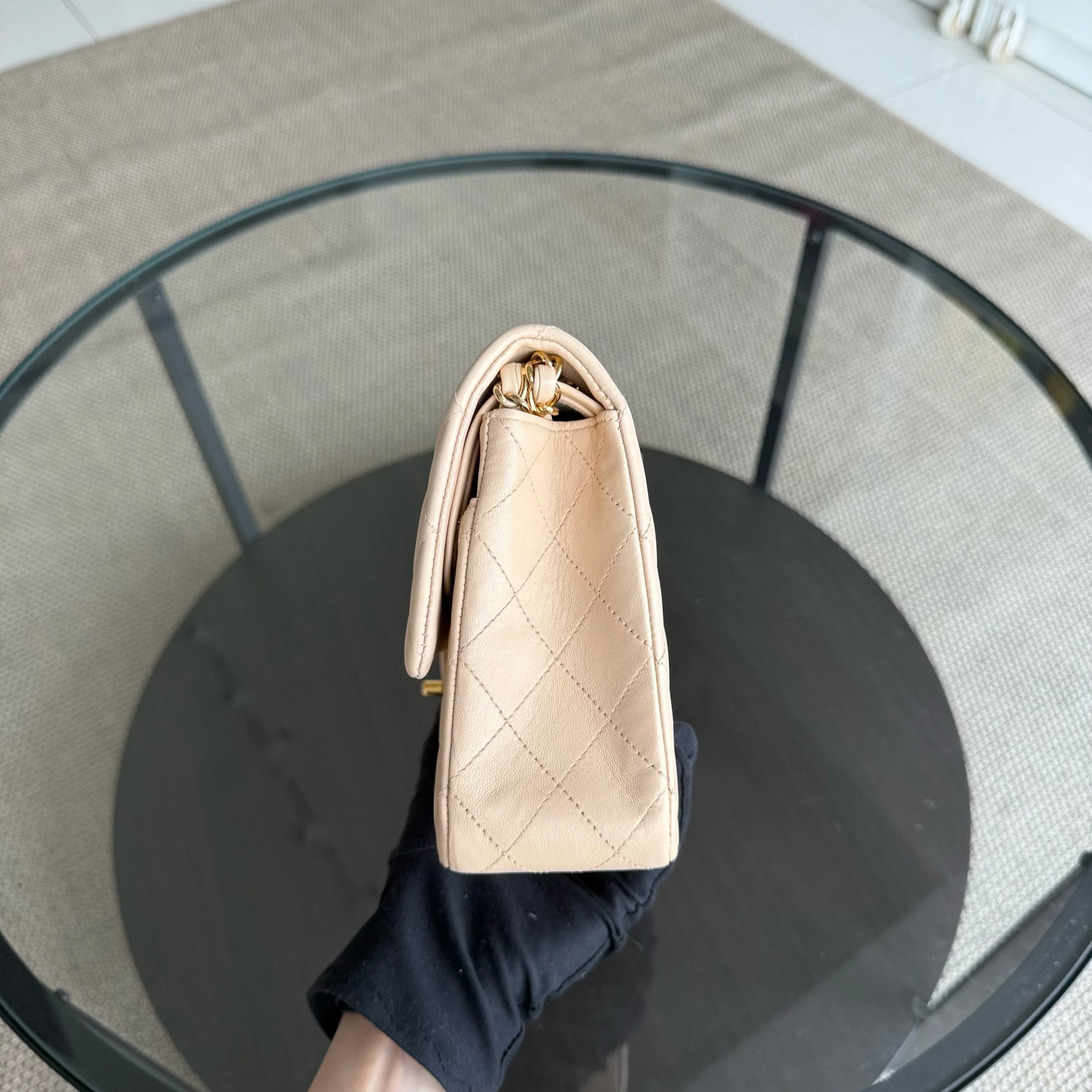 Chanel Classic Flap Medium - 25CM Quilted Lambskin Beige Gold Hardware