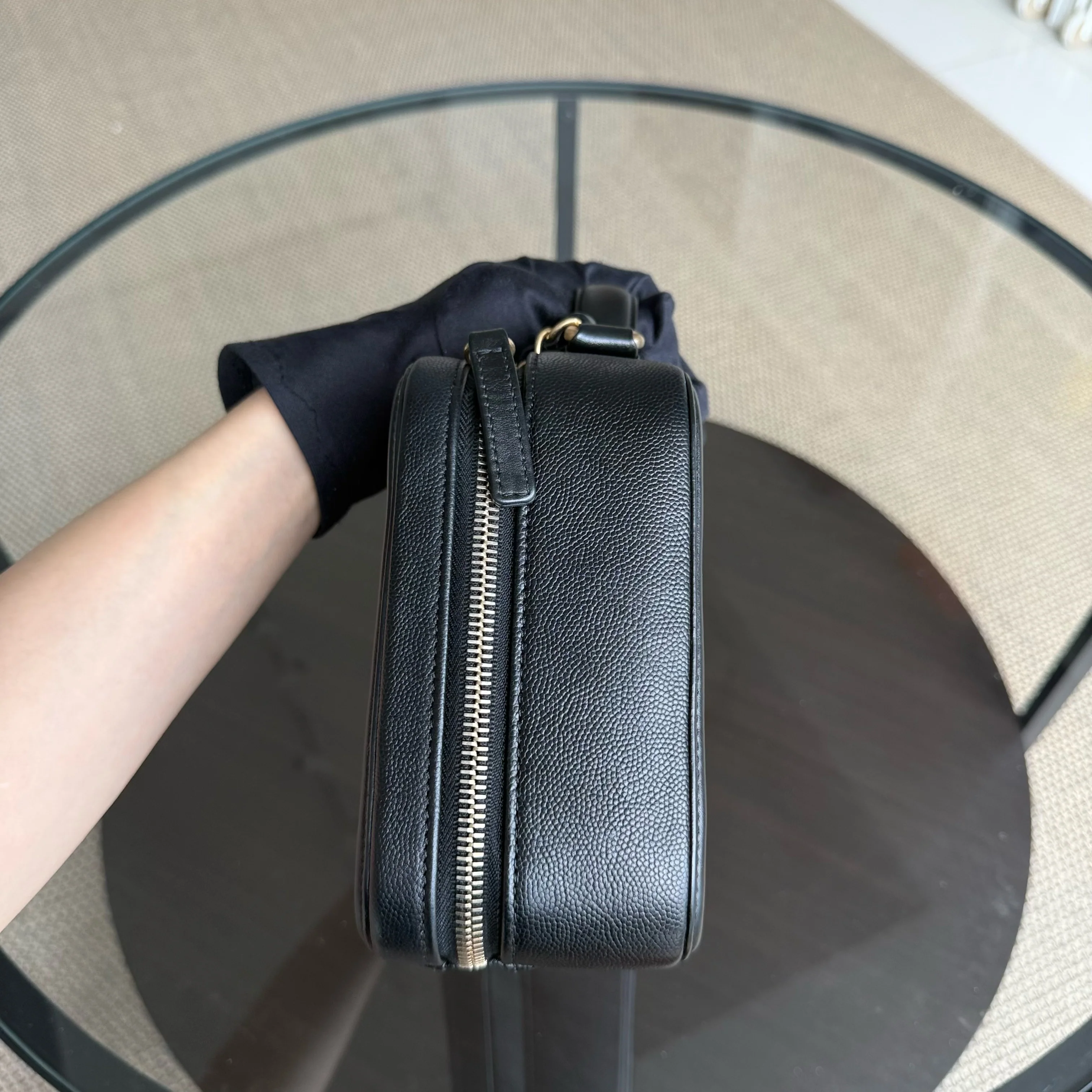 Chanel Filigree Vanity Case Medium - Caviar Quilted Grained Calfskin Black Gold Hardware Series 25