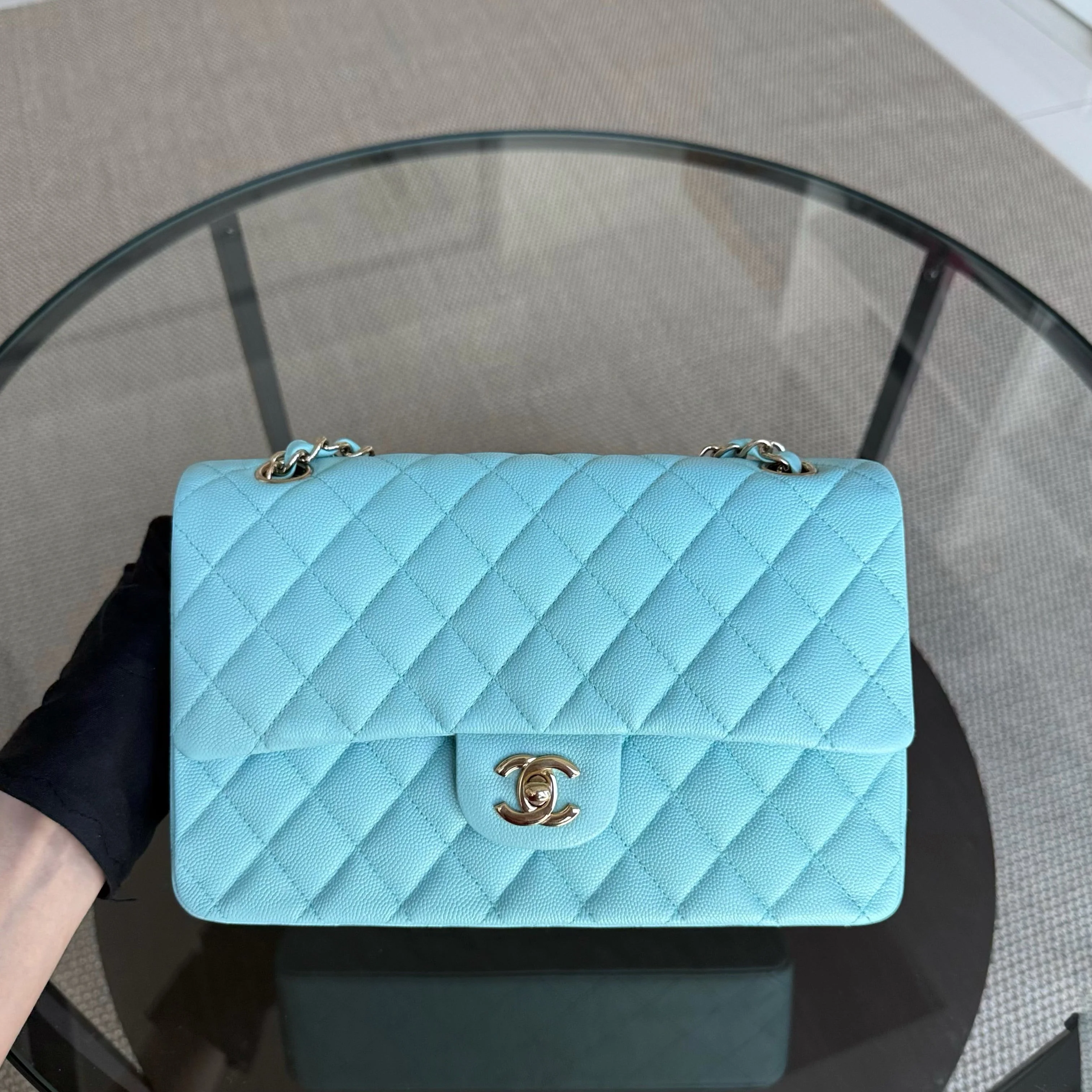 Chanel Classic Flap Medium - Caviar 25CM Quilted Tiffany Light Blue Gold Hardware