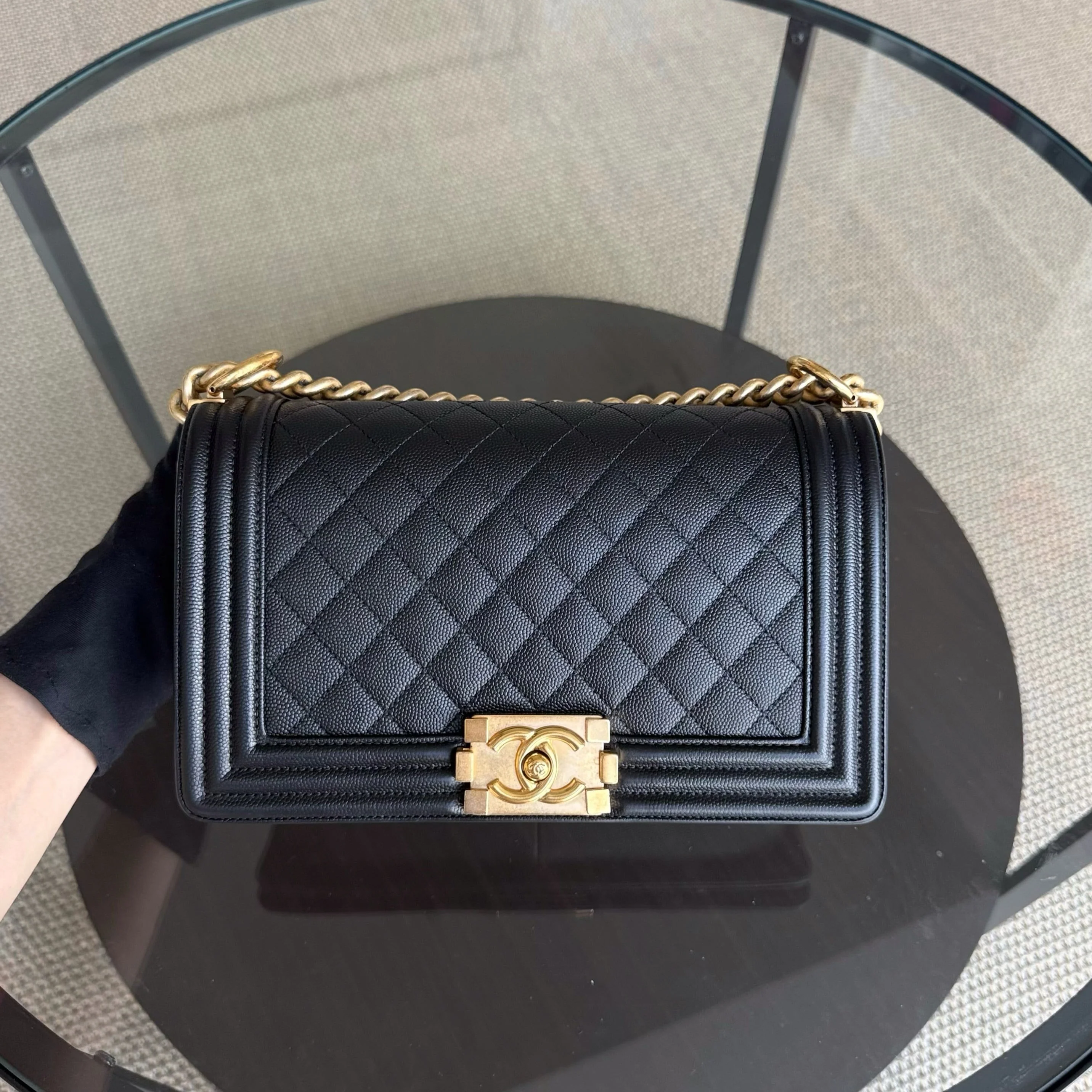 Chanel Boy Medium - Caviar 25CM Quilted Grained Gold Hardware Series 24