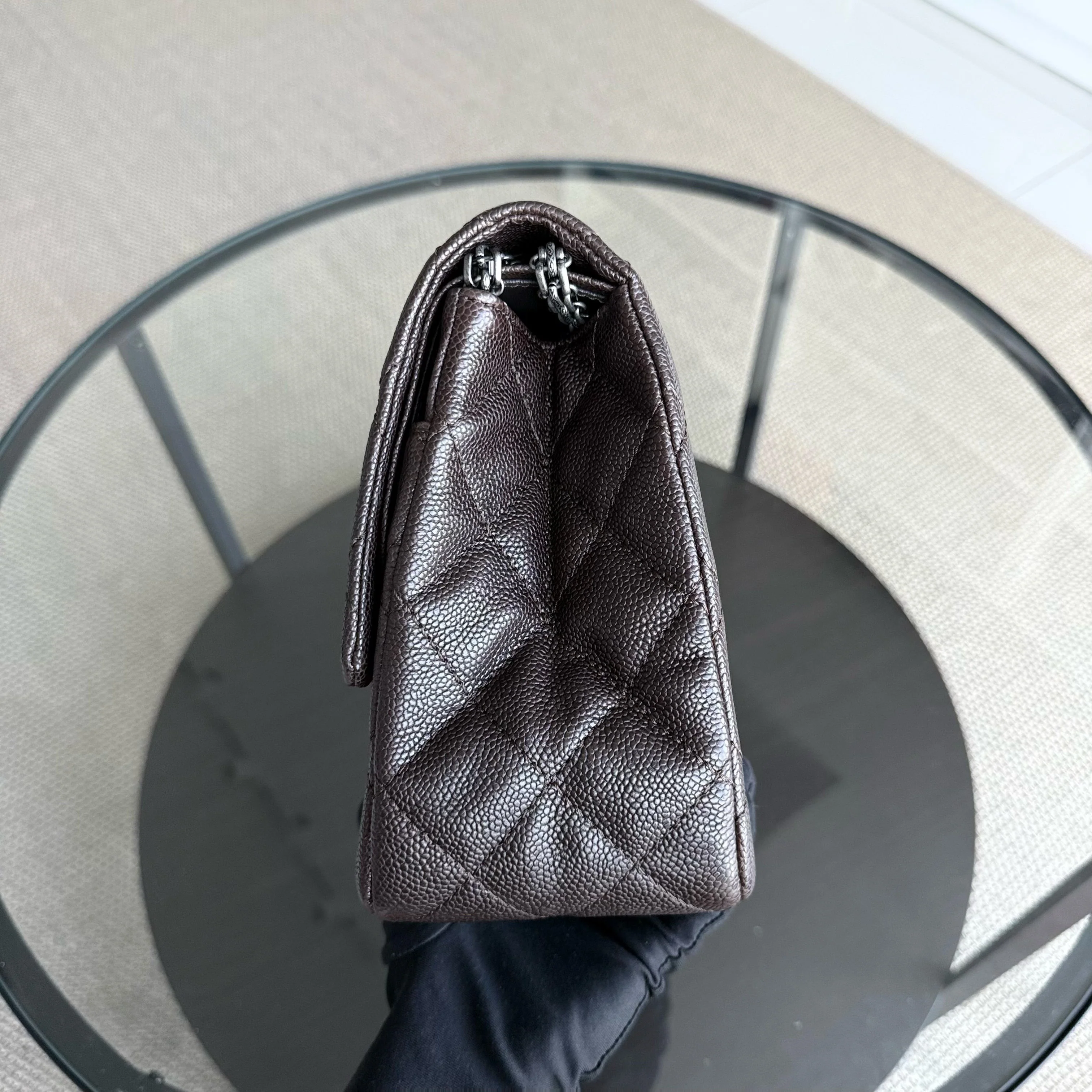 Chanel 2.55 Reissue 227 - Caviar Quilted Grained Calfskin Dark Brown Silver Hardware Series 14