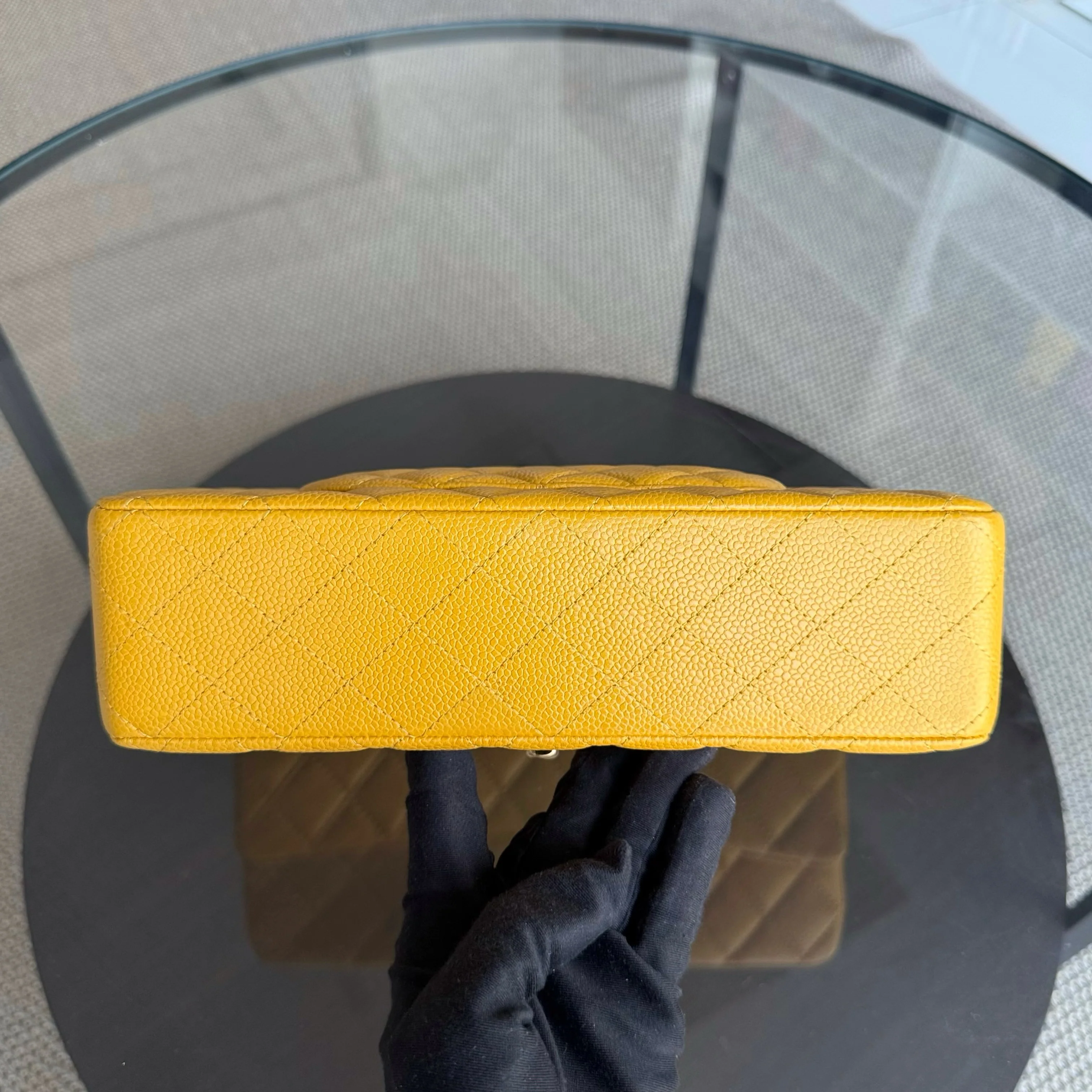 Chanel Classic Flap Medium - Caviar Quilted Grained Calfskin Mustard Gold Hardware Series 25