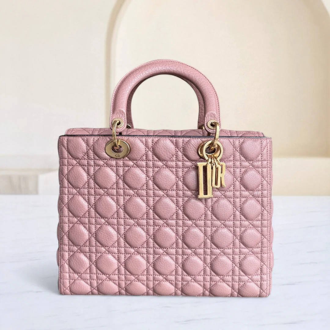 DIor Lady Large - Cannage Grained Calfskin Blush Gold Hardware NO STRAP