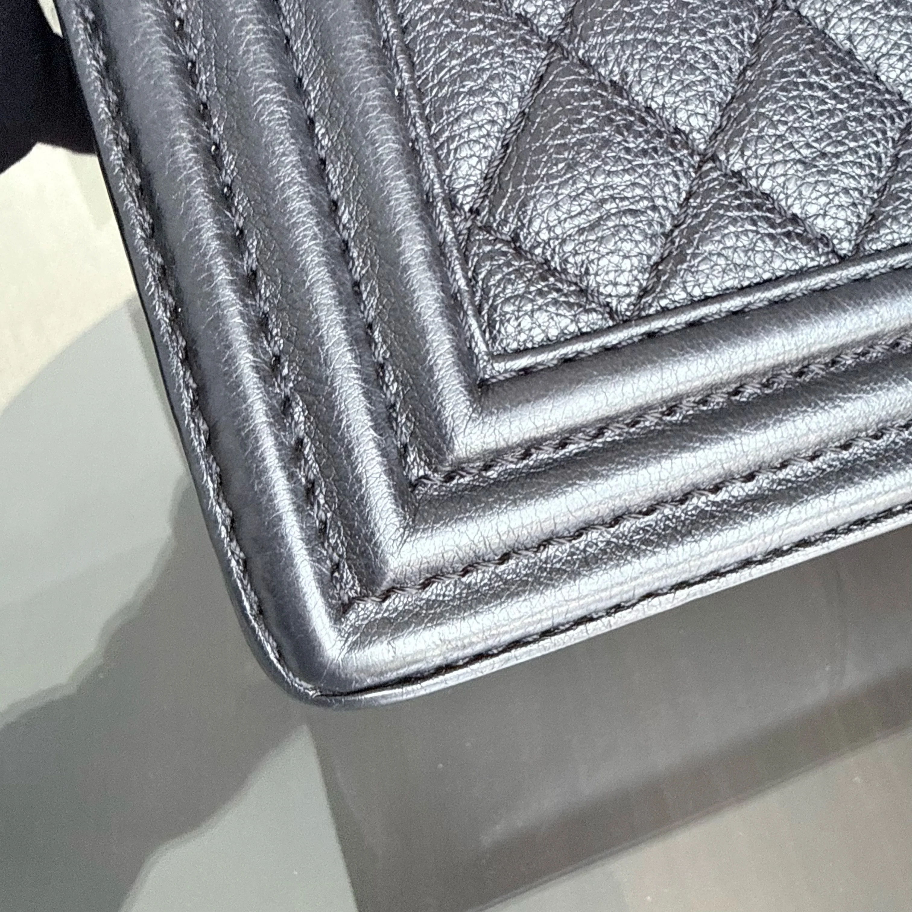 Chanel Boy Medium - Caviar 25CM Quilted Caviar Silver Hardware Series 18