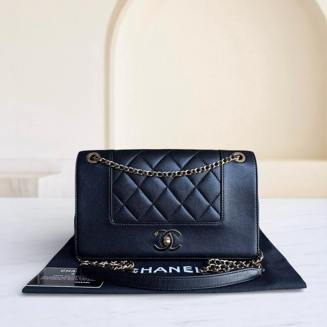 Chanel Seasonal Flap Mademoiselle - Quilted Calfskin Black Gold Hardware