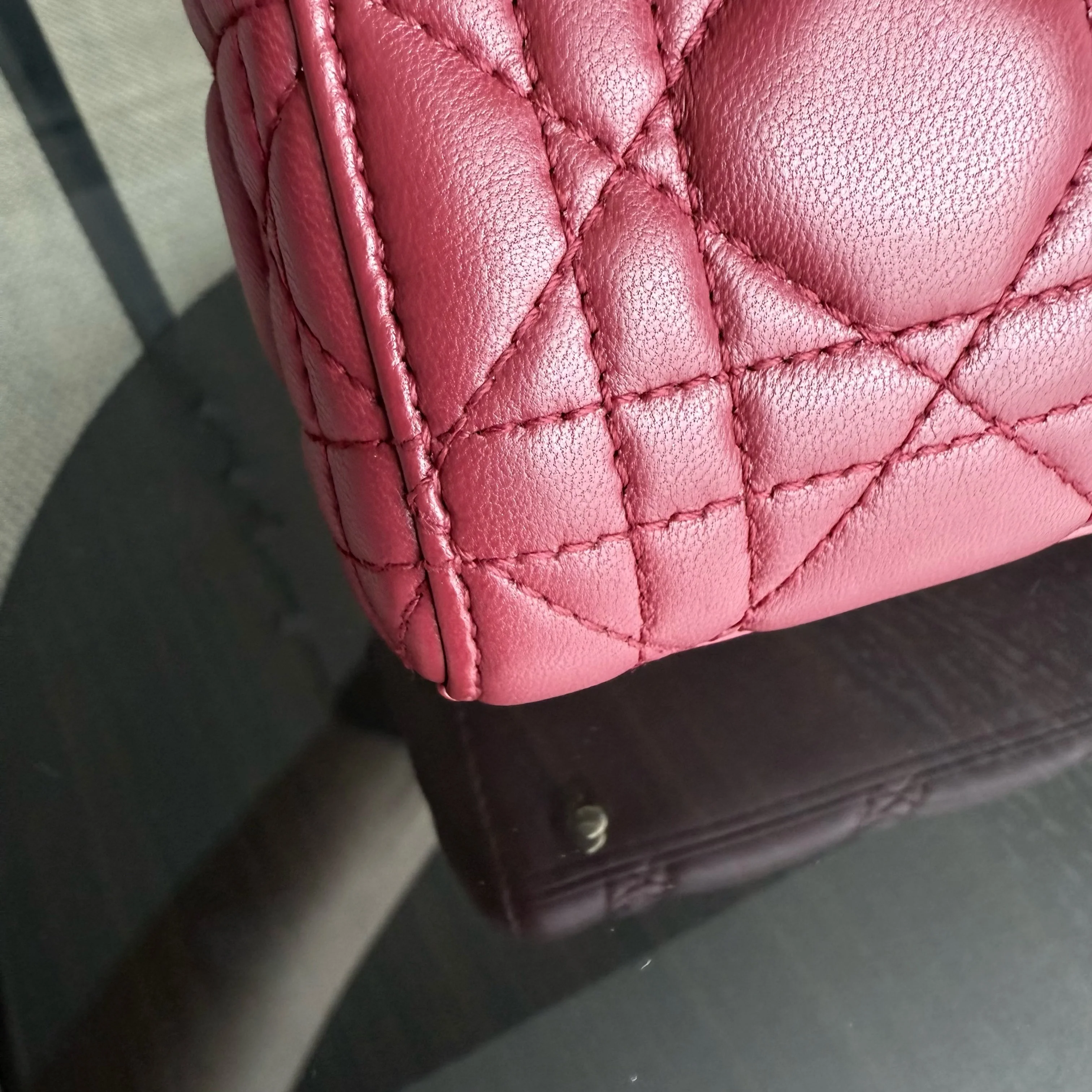 Dior Lady Mini - Cannage Lambskin Dark Red Gold Hardware Chain Strap