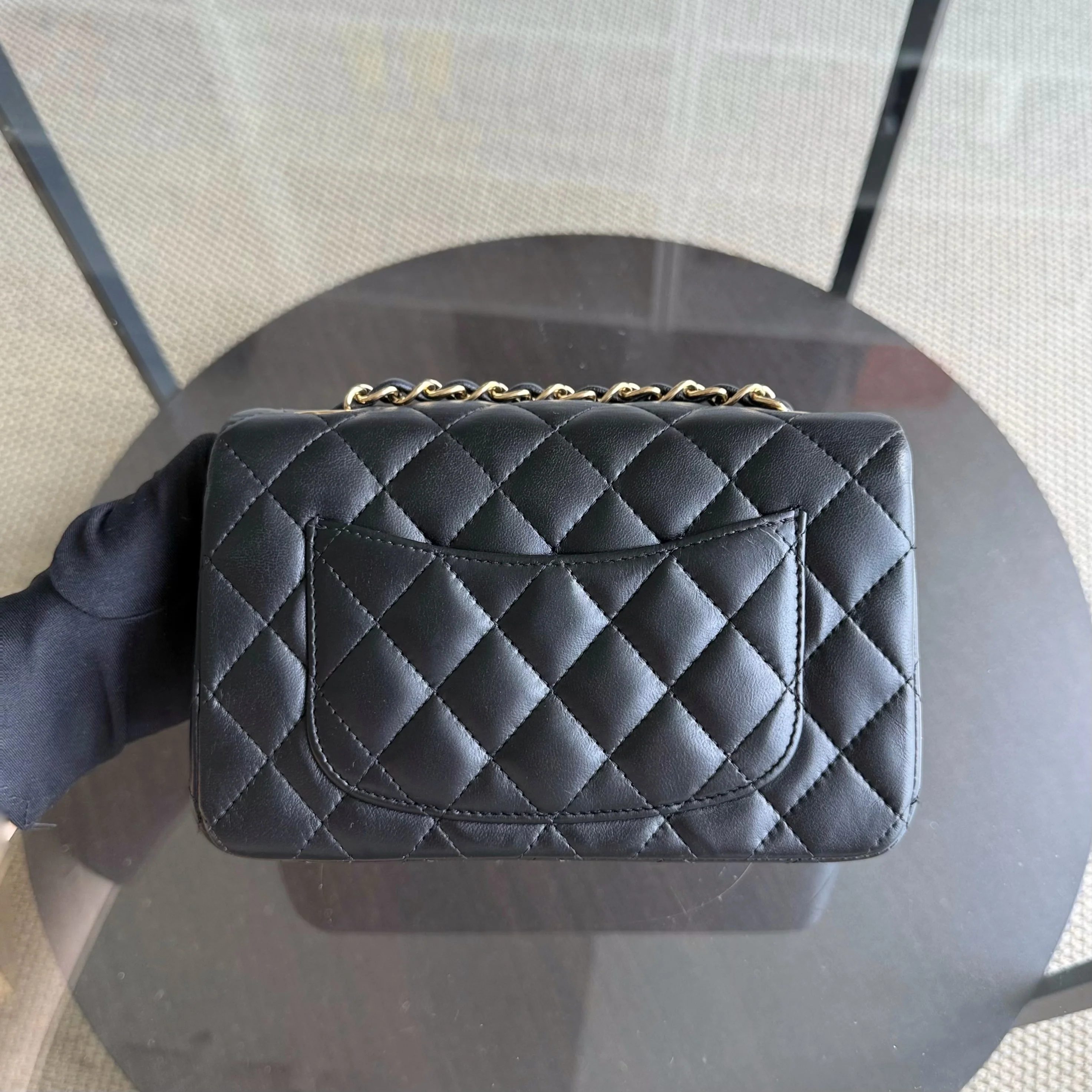 Chanel Lambskin Mini Rectangle Classic Flap - 20CM Quilted Black Golden Hardware Series 21