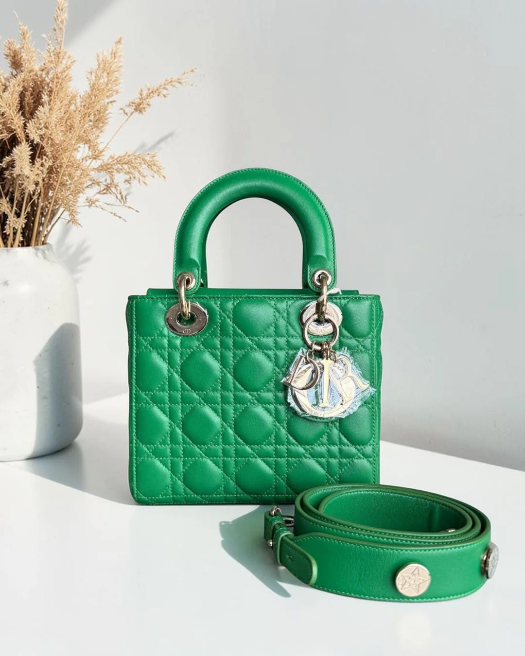 Dior Lady Small Flap - Cannage Lambskin Green Gold Hardware