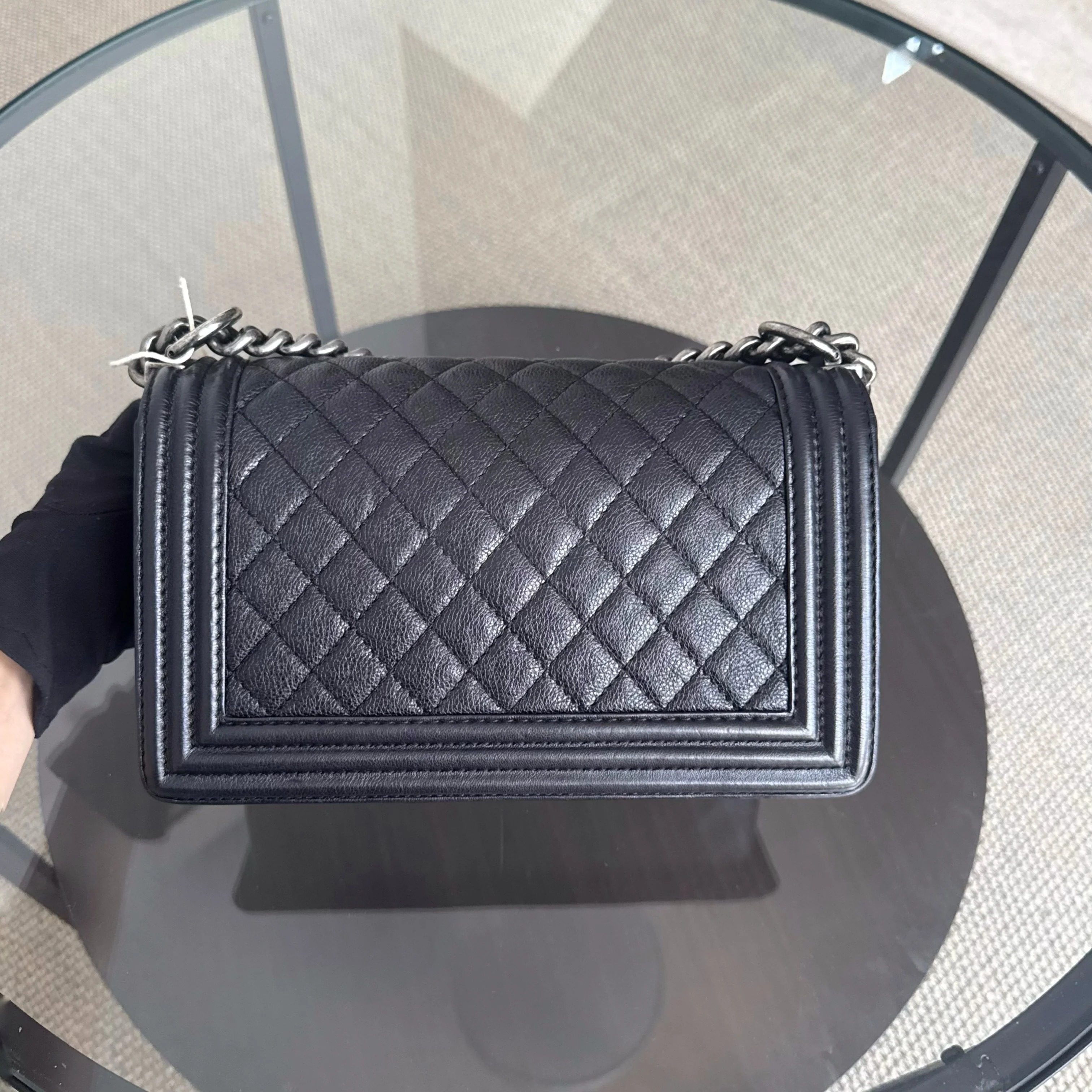 Chanel Boy Medium - Caviar 25CM Quilted Caviar Silver Hardware Series 18